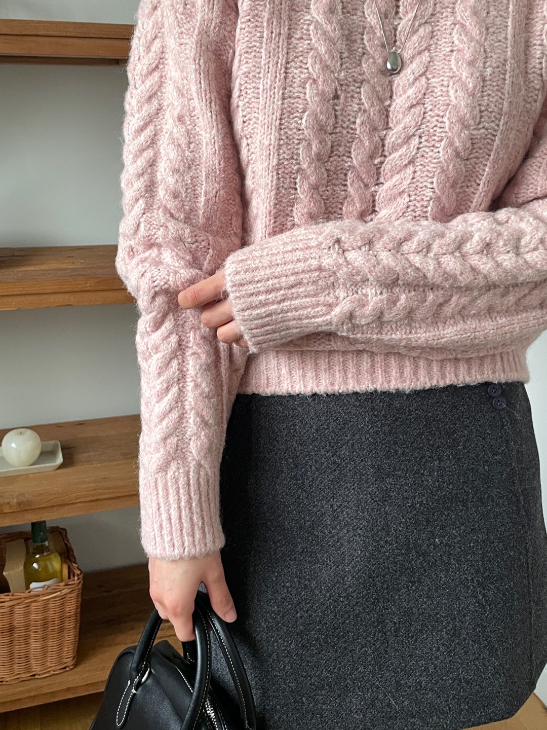 ラウンドネック長袖ケーブルニット | 詳細画像3