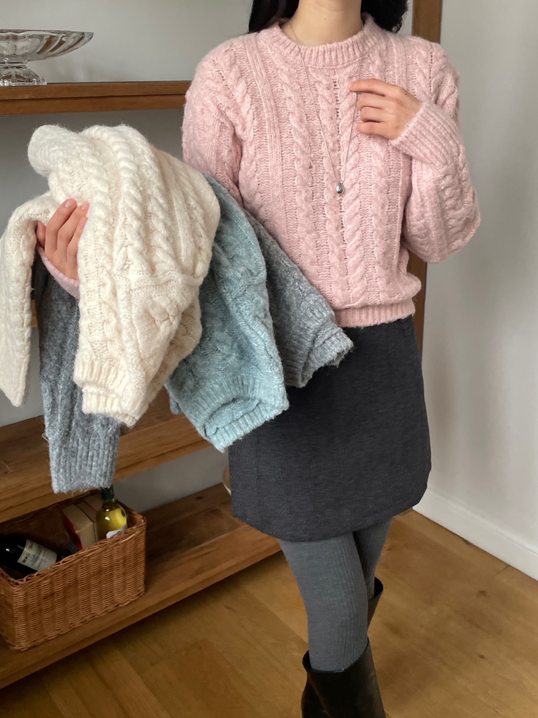 ラウンドネック長袖ケーブルニット | 詳細画像5