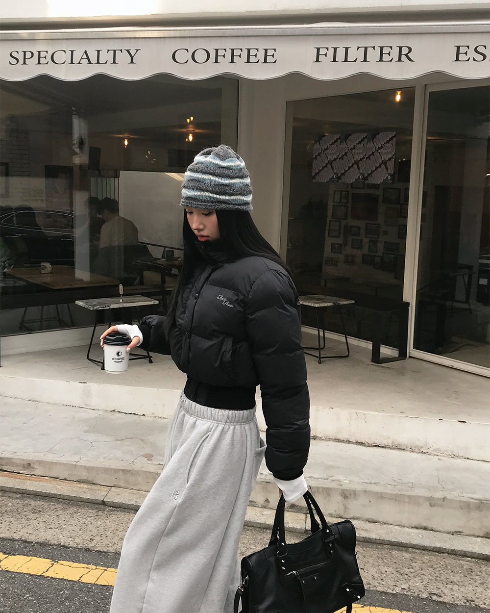【ブラック】アップサイドダウンロゴボーダー 長袖 モックネック プルオーバー (WOMENS) アボット フーディー ブラックレーベル(2220LB)｜カナダグース (CANADA