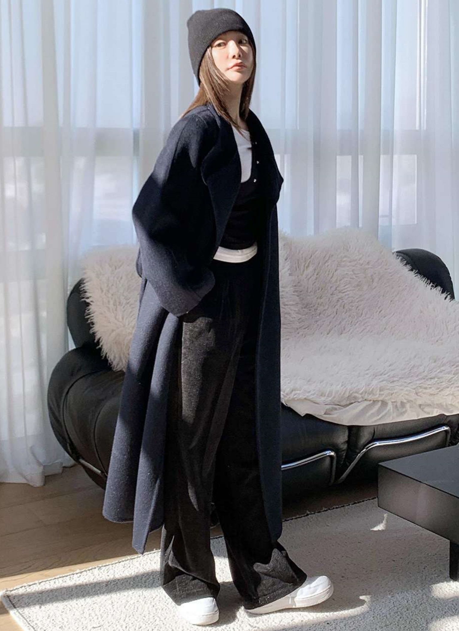 ウール混カラーハイネックポケットロングコート | 詳細画像5