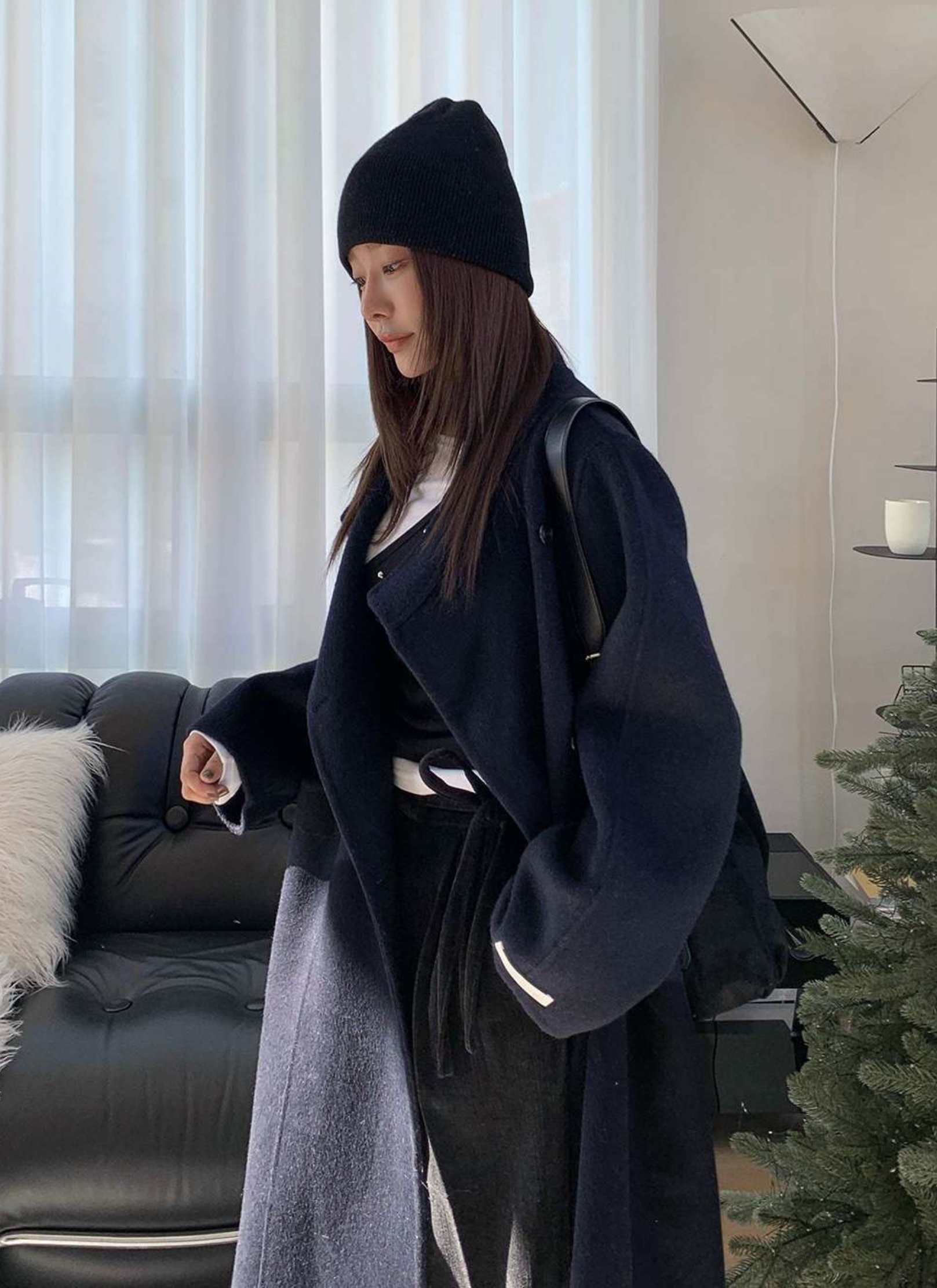 ウール混カラーハイネックポケットロングコート | 詳細画像7