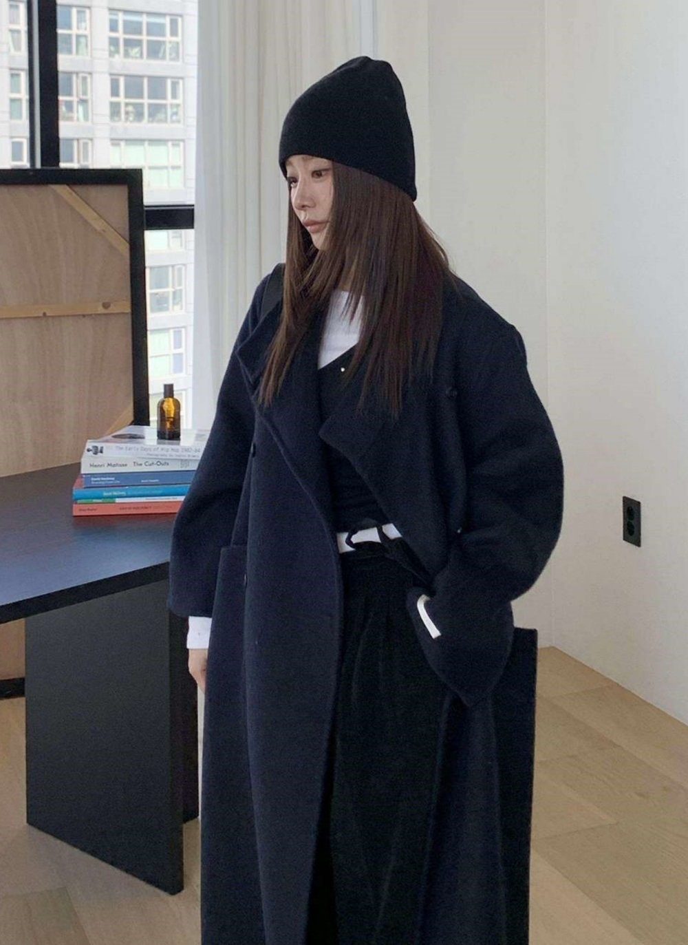 ウール混カラーハイネックポケットロングコート | 詳細画像11