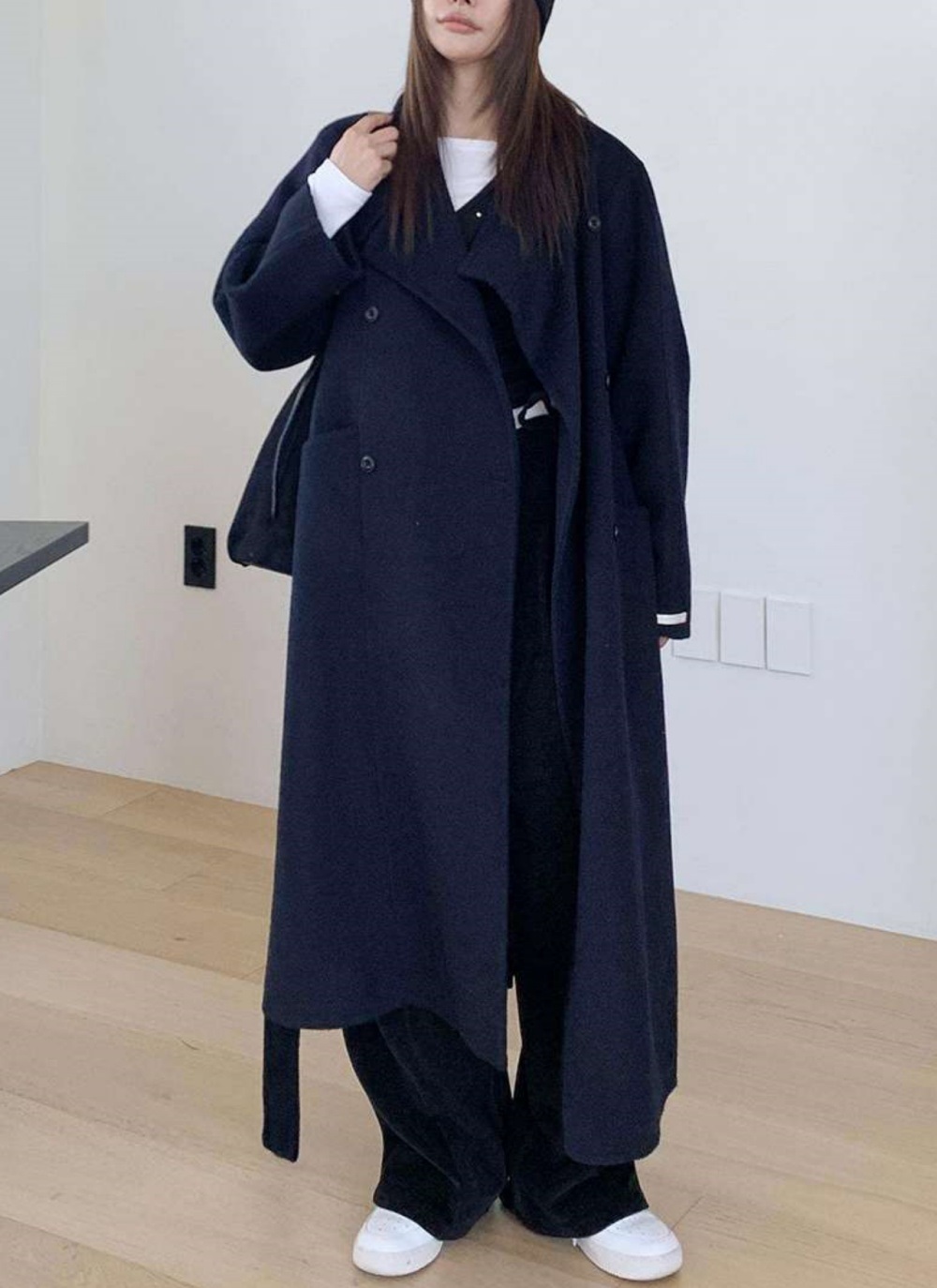 ウール混カラーハイネックポケットロングコート | 詳細画像12