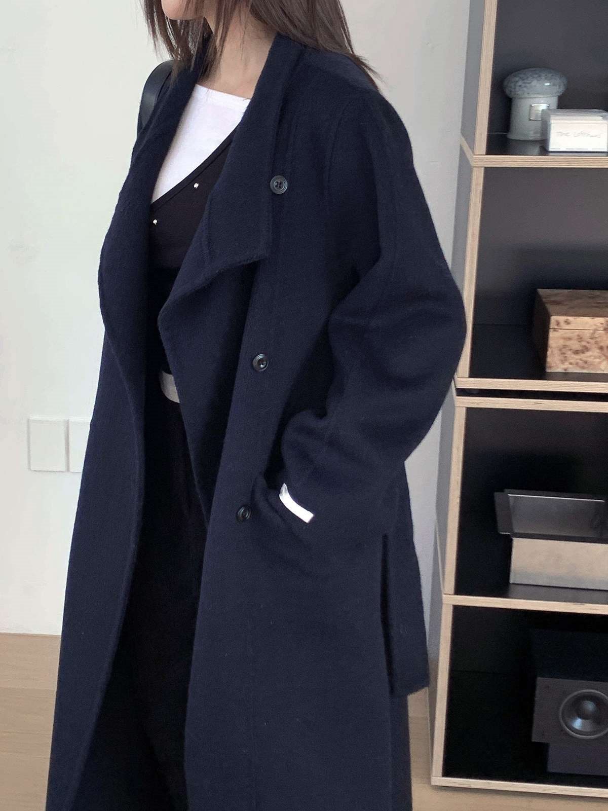 ウール混カラーハイネックポケットロングコート | 詳細画像14