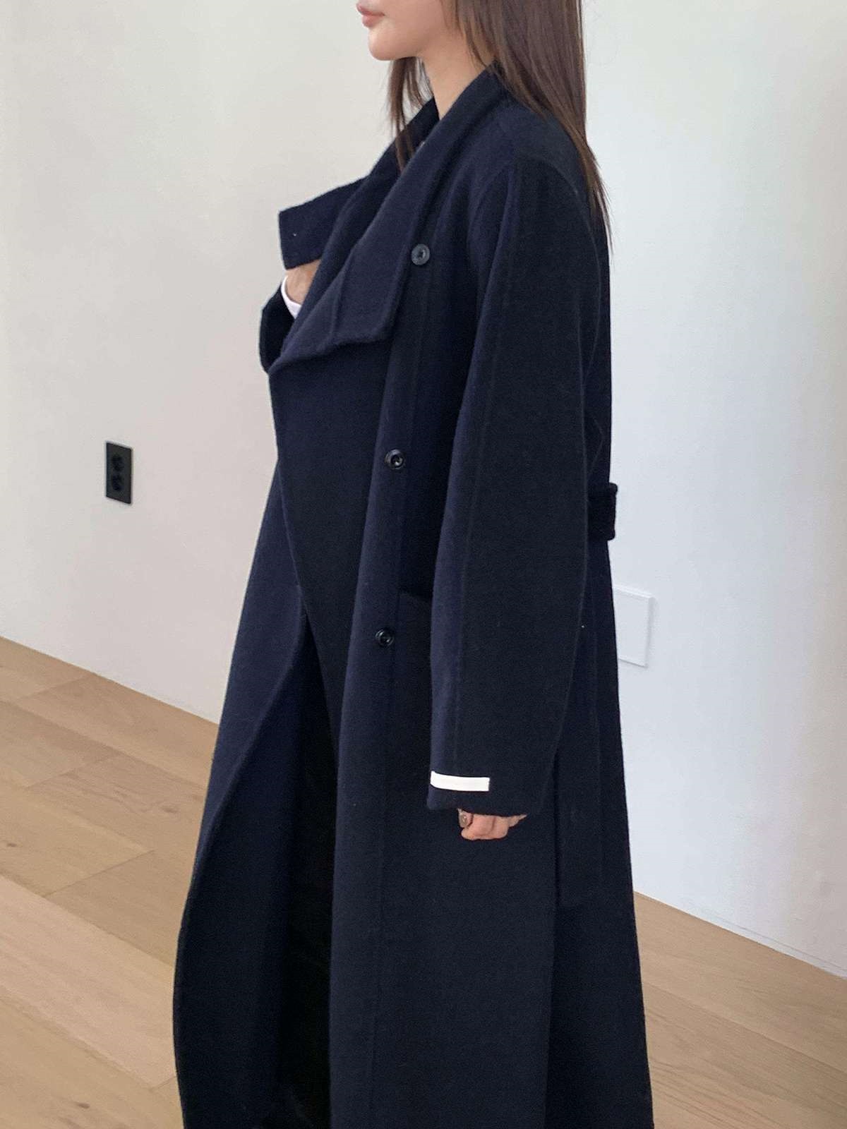 ウール混カラーハイネックポケットロングコート | 詳細画像15