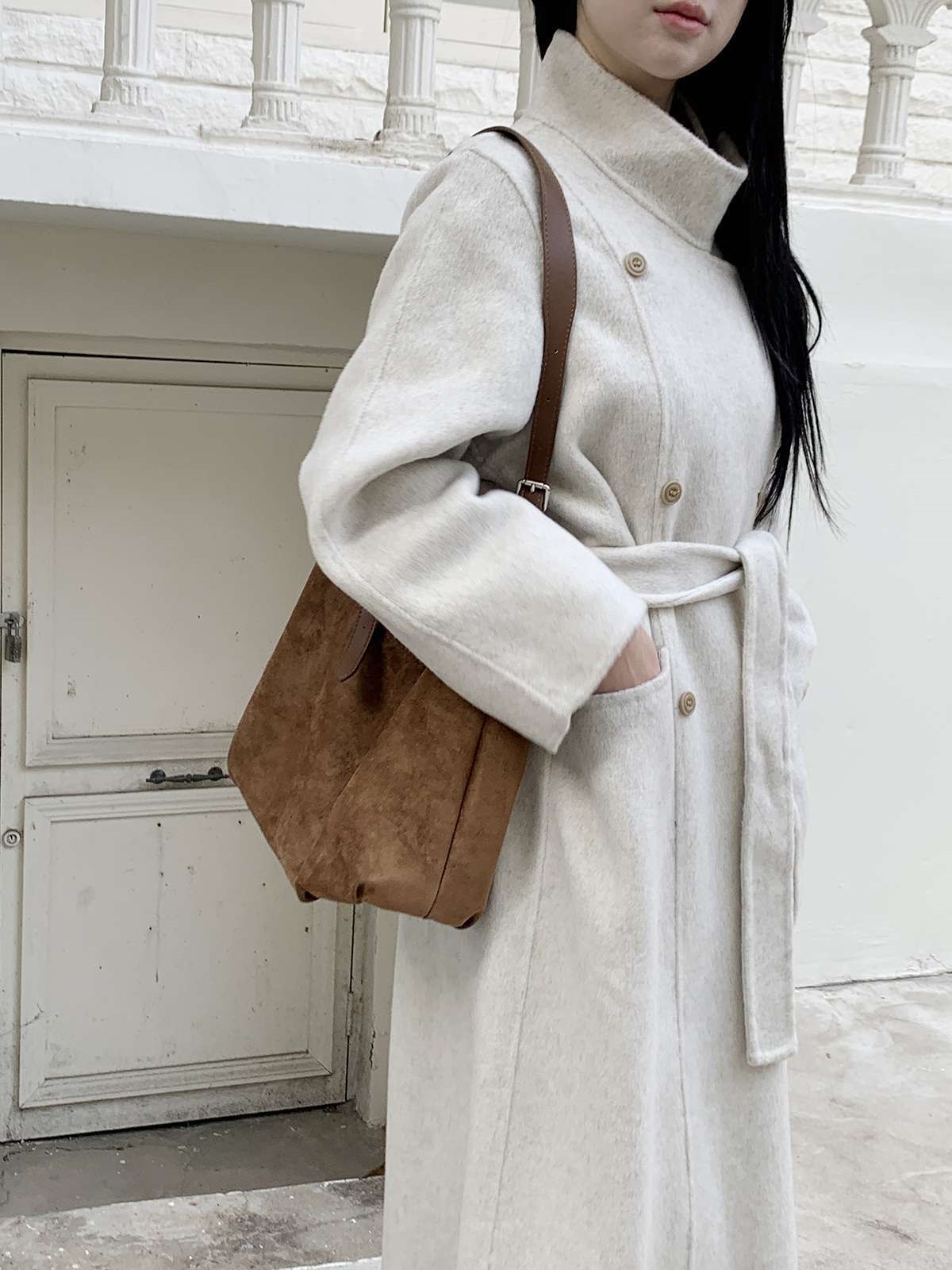 ウール混カラーハイネックポケットロングコート | 詳細画像19