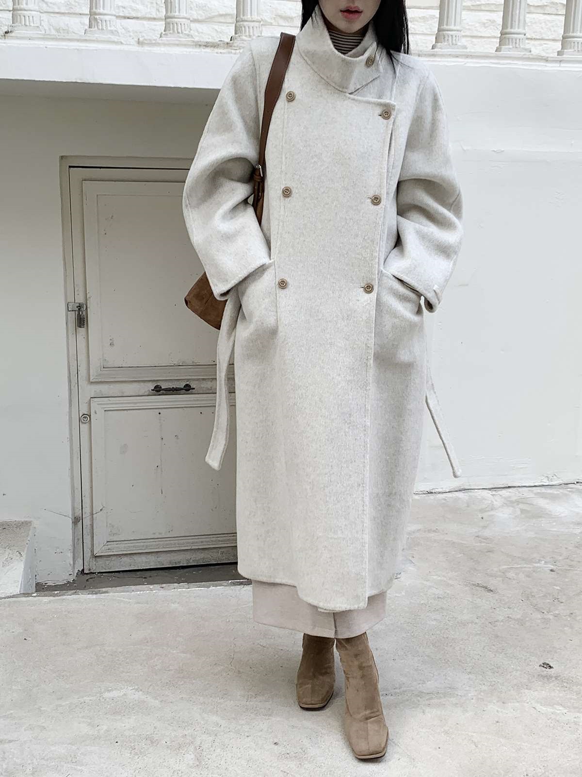 ウール混カラーハイネックポケットロングコート | 詳細画像20