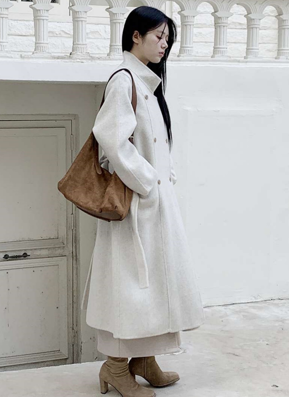 ウール混カラーハイネックポケットロングコート | 詳細画像21