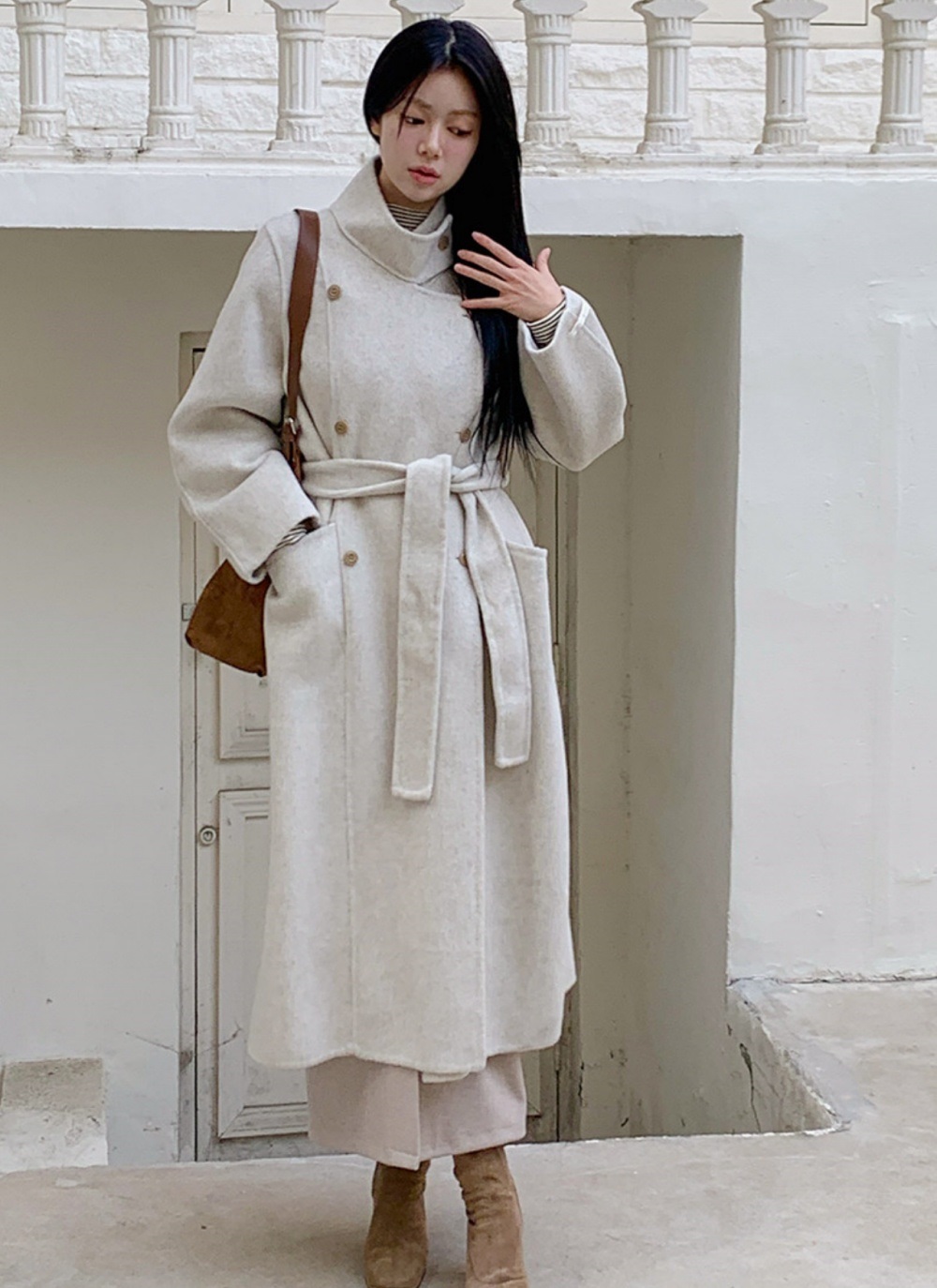 ウール混カラーハイネックポケットロングコート | 詳細画像22