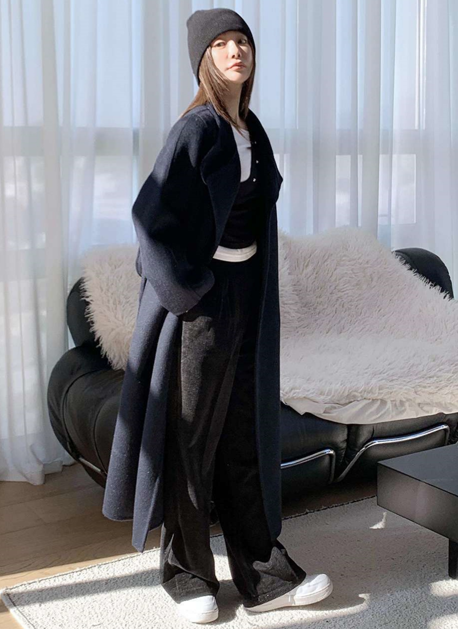 ウール混カラーハイネックポケットロングコート | レディース