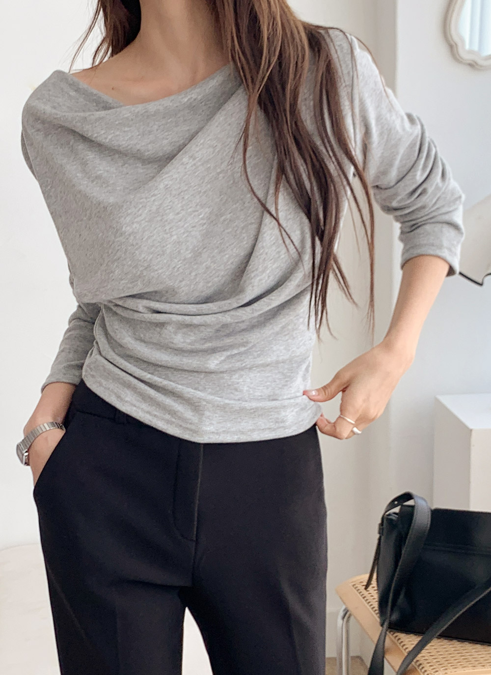 裏起毛ドレープボートネック無地Tシャツ | DHOLIC | 詳細画像7