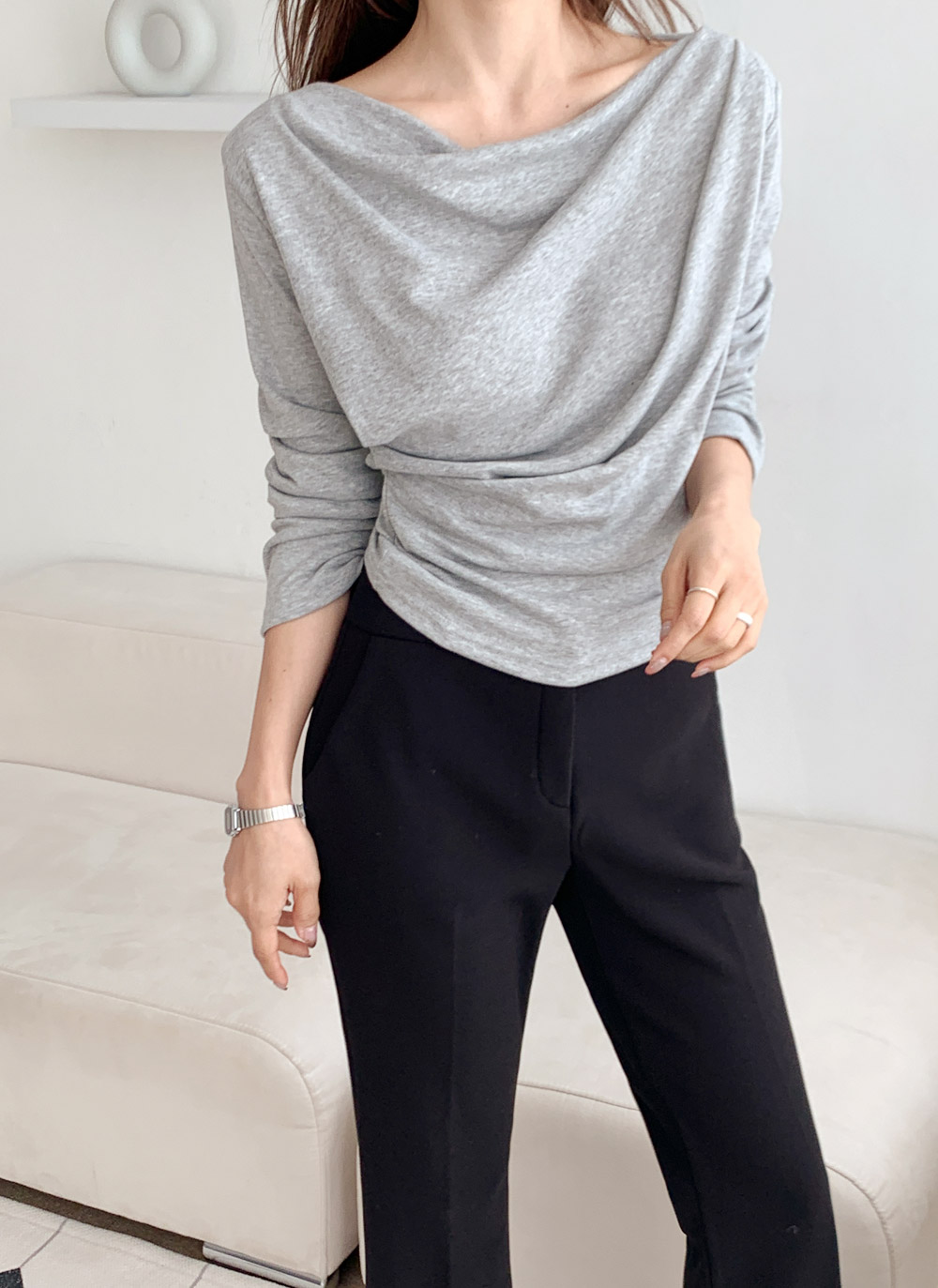 裏起毛ドレープボートネック無地Tシャツ | DHOLIC | 詳細画像8