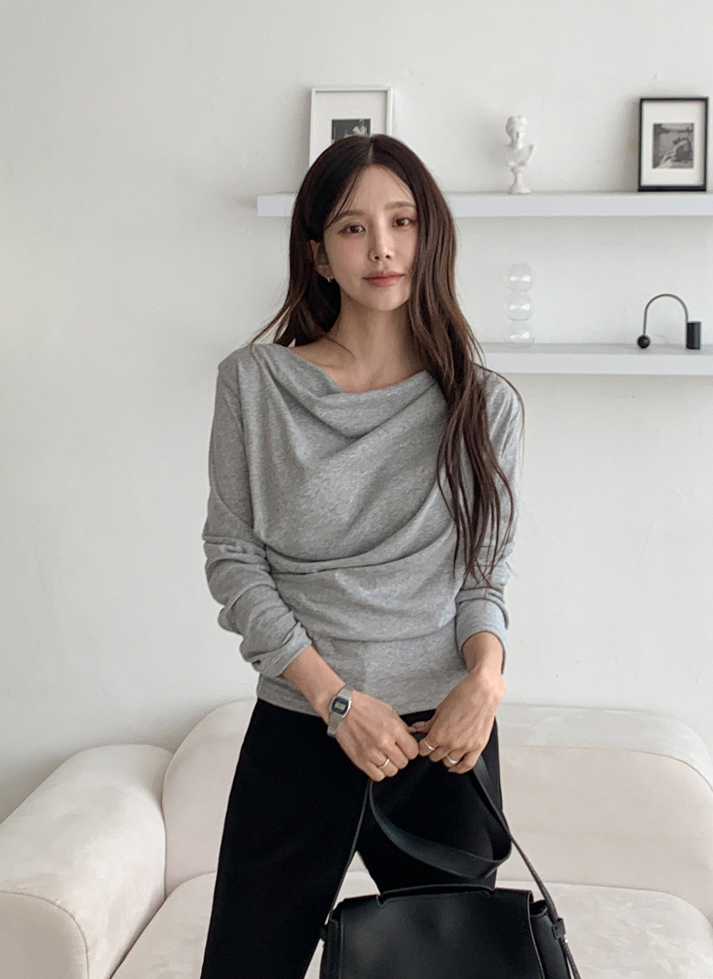 裏起毛ドレープボートネック無地Tシャツ | DHOLIC | 詳細画像11