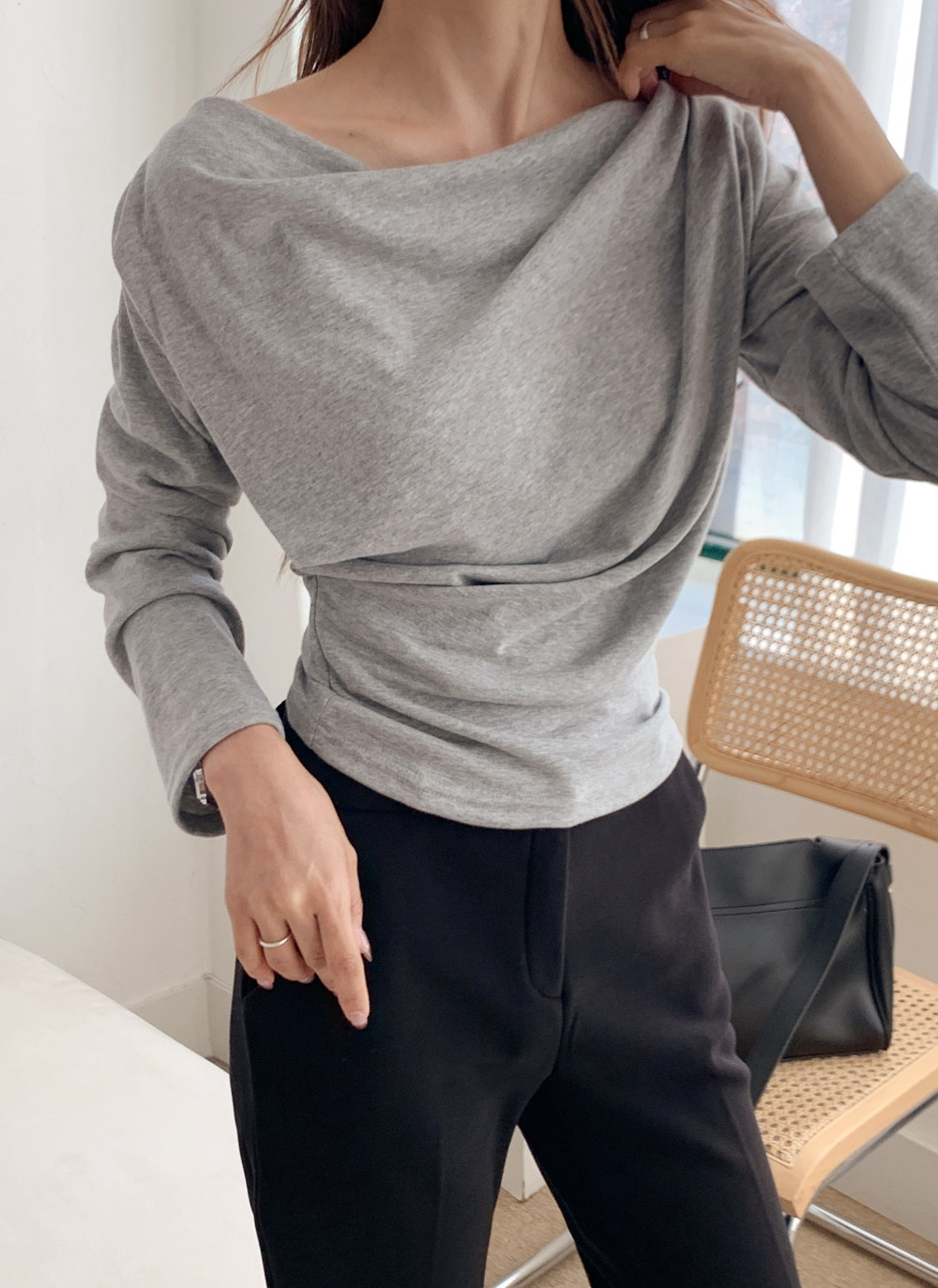 裏起毛ドレープボートネック無地Tシャツ | DHOLIC | 詳細画像14