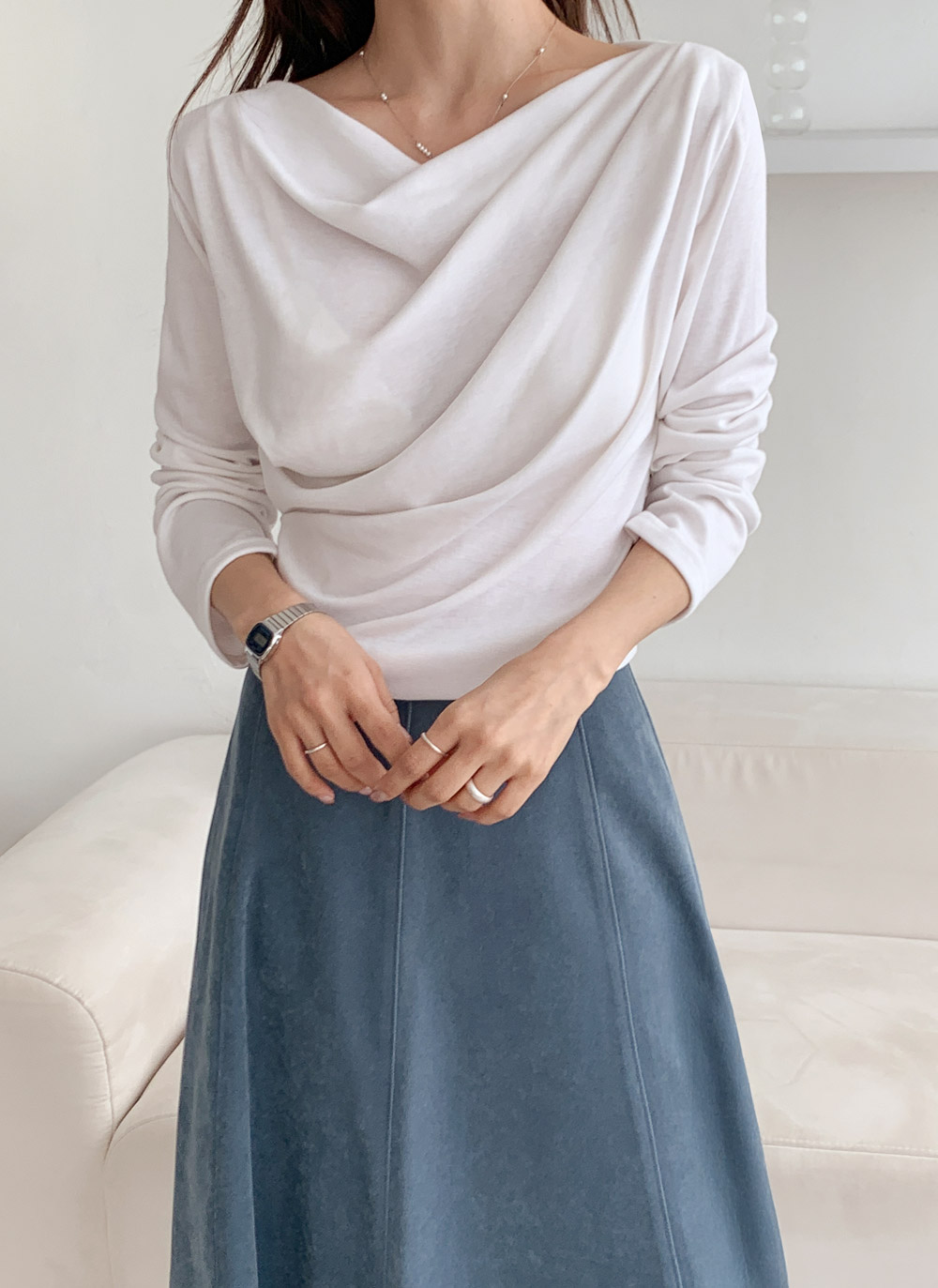 裏起毛ドレープボートネック無地Tシャツ | DHOLIC | 詳細画像17