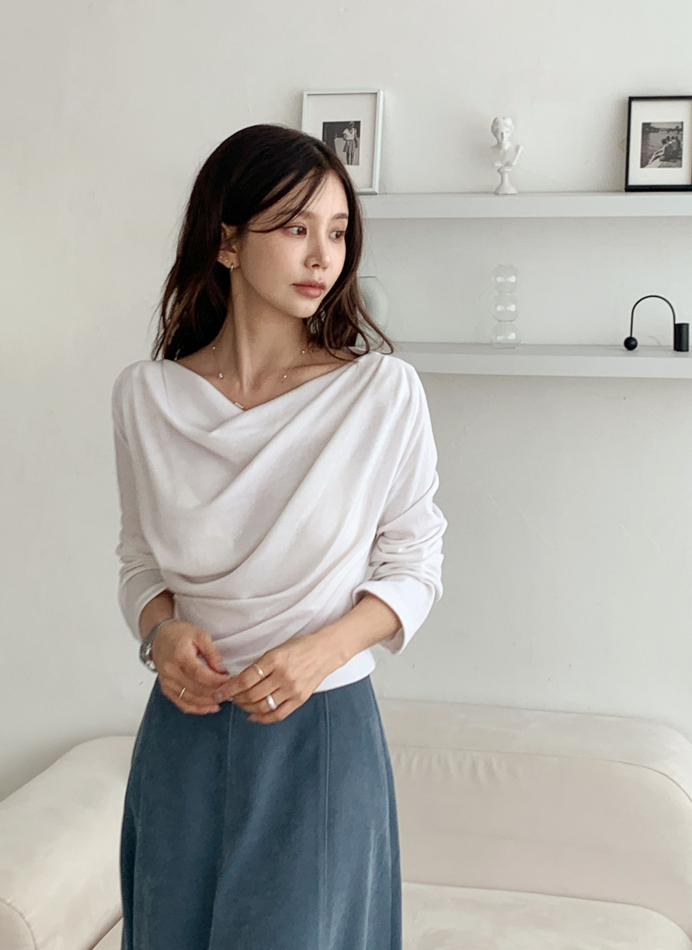 裏起毛ドレープボートネック無地Tシャツ | DHOLIC | 詳細画像18