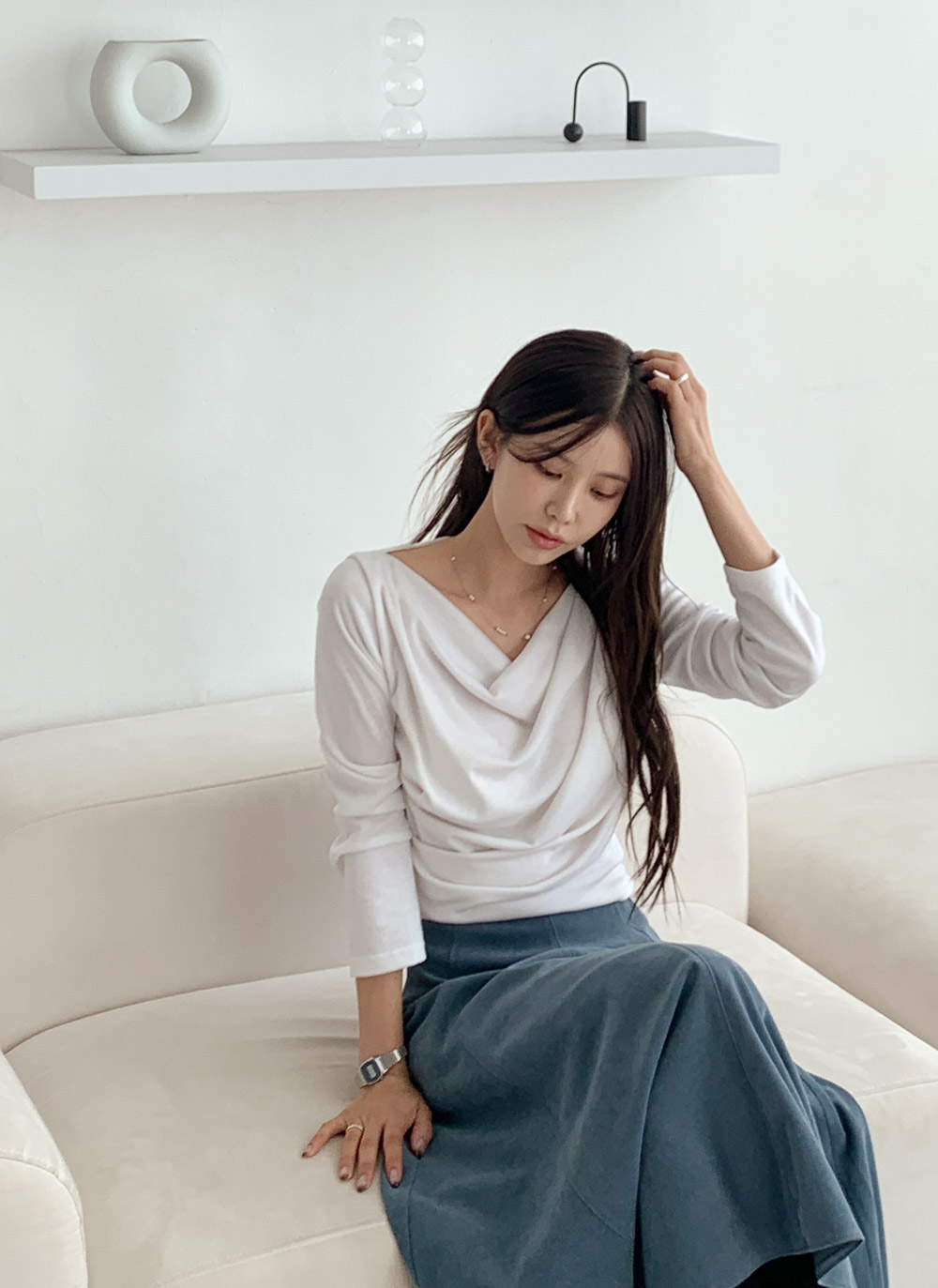 裏起毛ドレープボートネック無地Tシャツ | DHOLIC | 詳細画像22