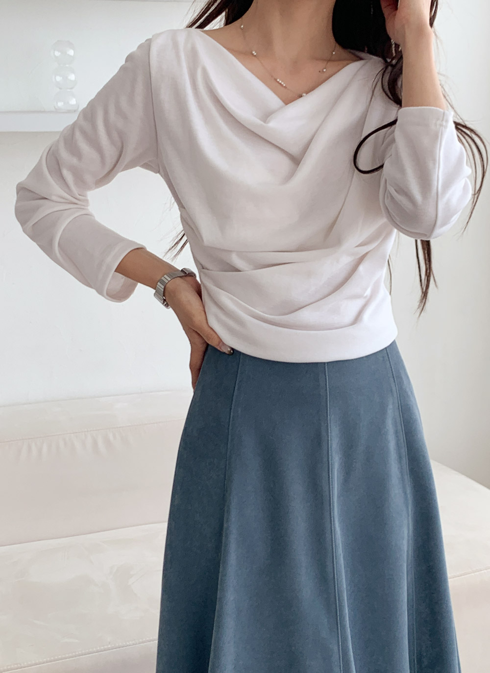 裏起毛ドレープボートネック無地Tシャツ | DHOLIC | 詳細画像23