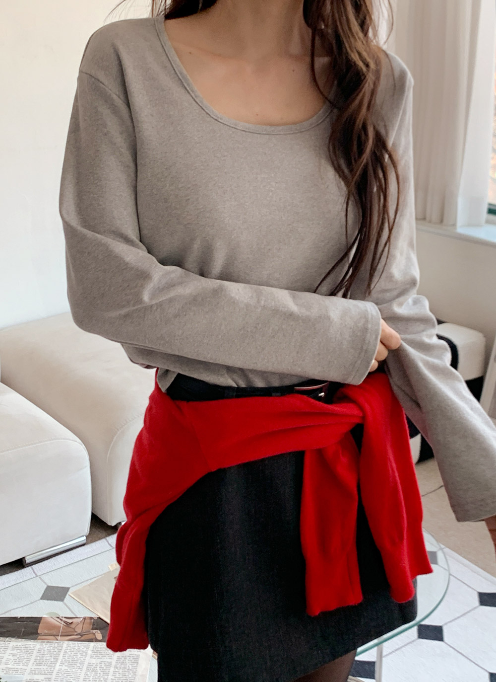 裏起毛Uネック長袖無地Tシャツ | DHOLIC | 詳細画像2