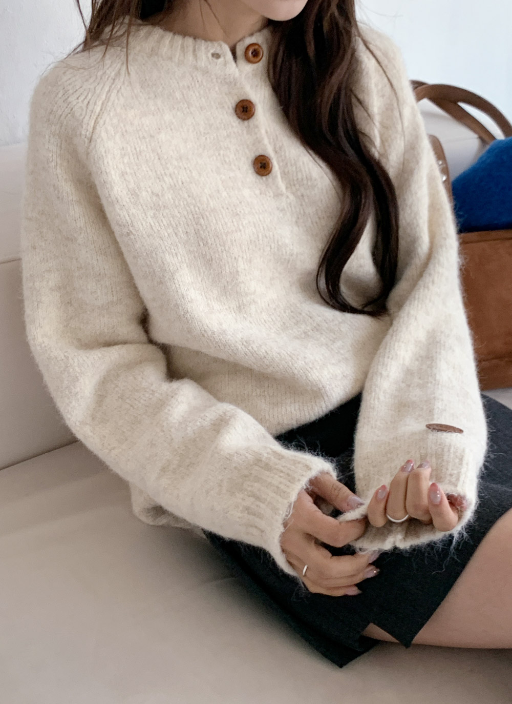 メランジボタンラグランニット | DHOLIC | 詳細画像2