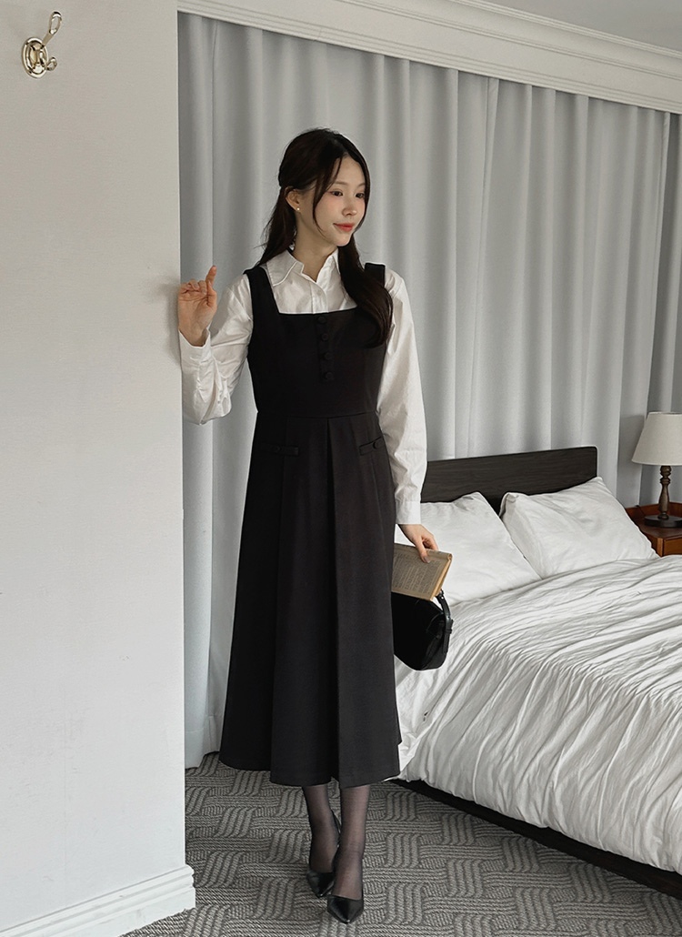 ストレッチロングジップアップフレアスリムボックスプリーツビスチェ