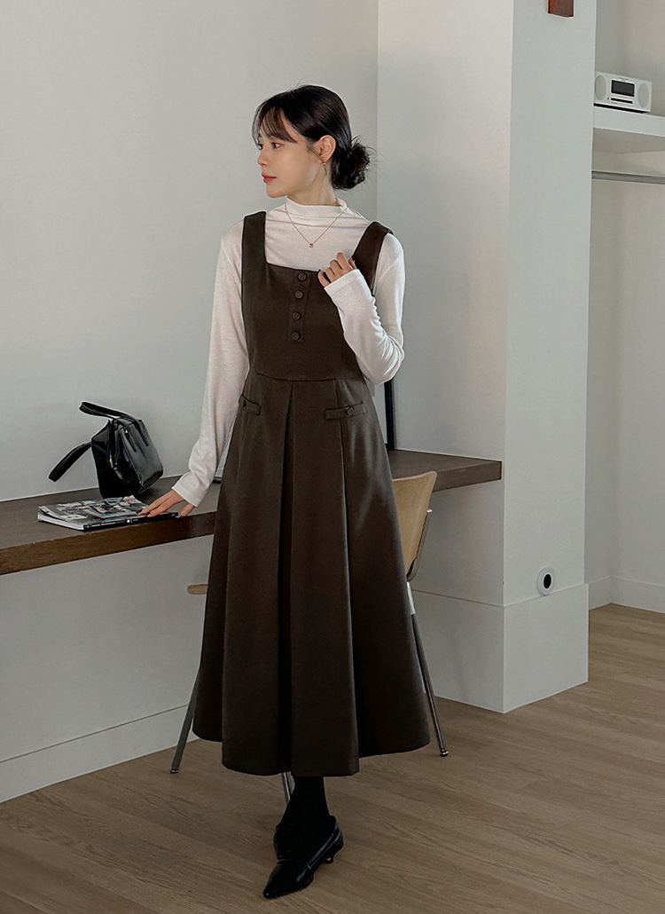 ストレッチロングジップアップフレアスリムボックスプリーツビスチェ