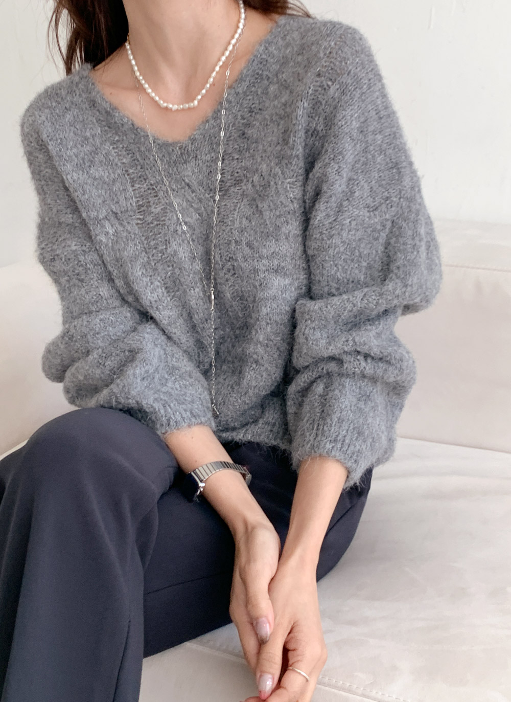 ウール混ラウンドネックケーブルニット | DHOLIC | 詳細画像2