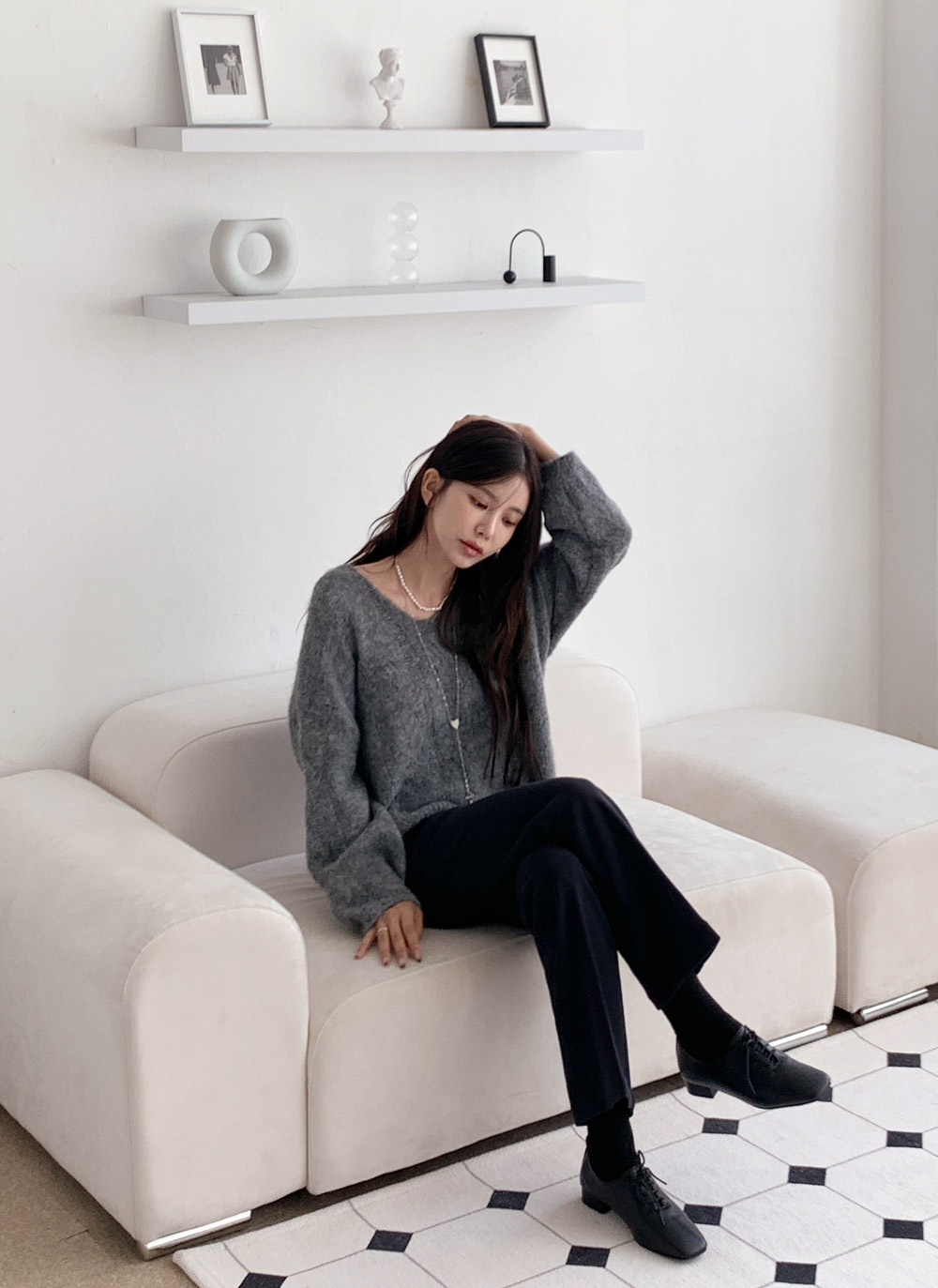 ウール混ラウンドネックケーブルニット | DHOLIC | 詳細画像9