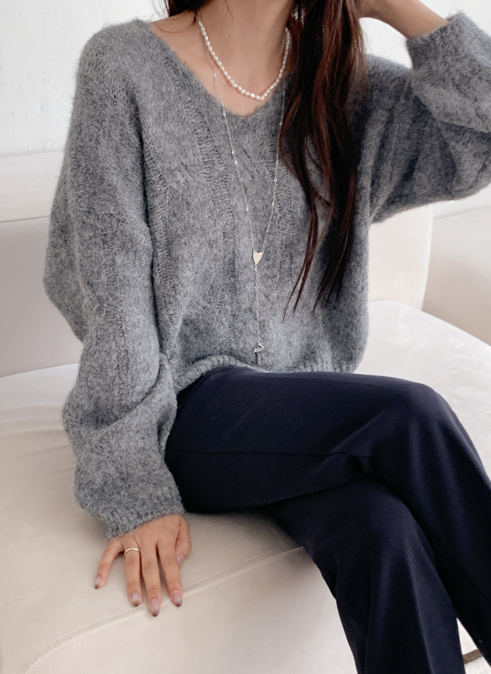 ウール混ラウンドネックケーブルニット | DHOLIC | 詳細画像10