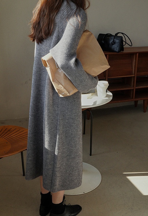リブハイネックハーフジップロングルーズ長袖ワンピース | 詳細画像9