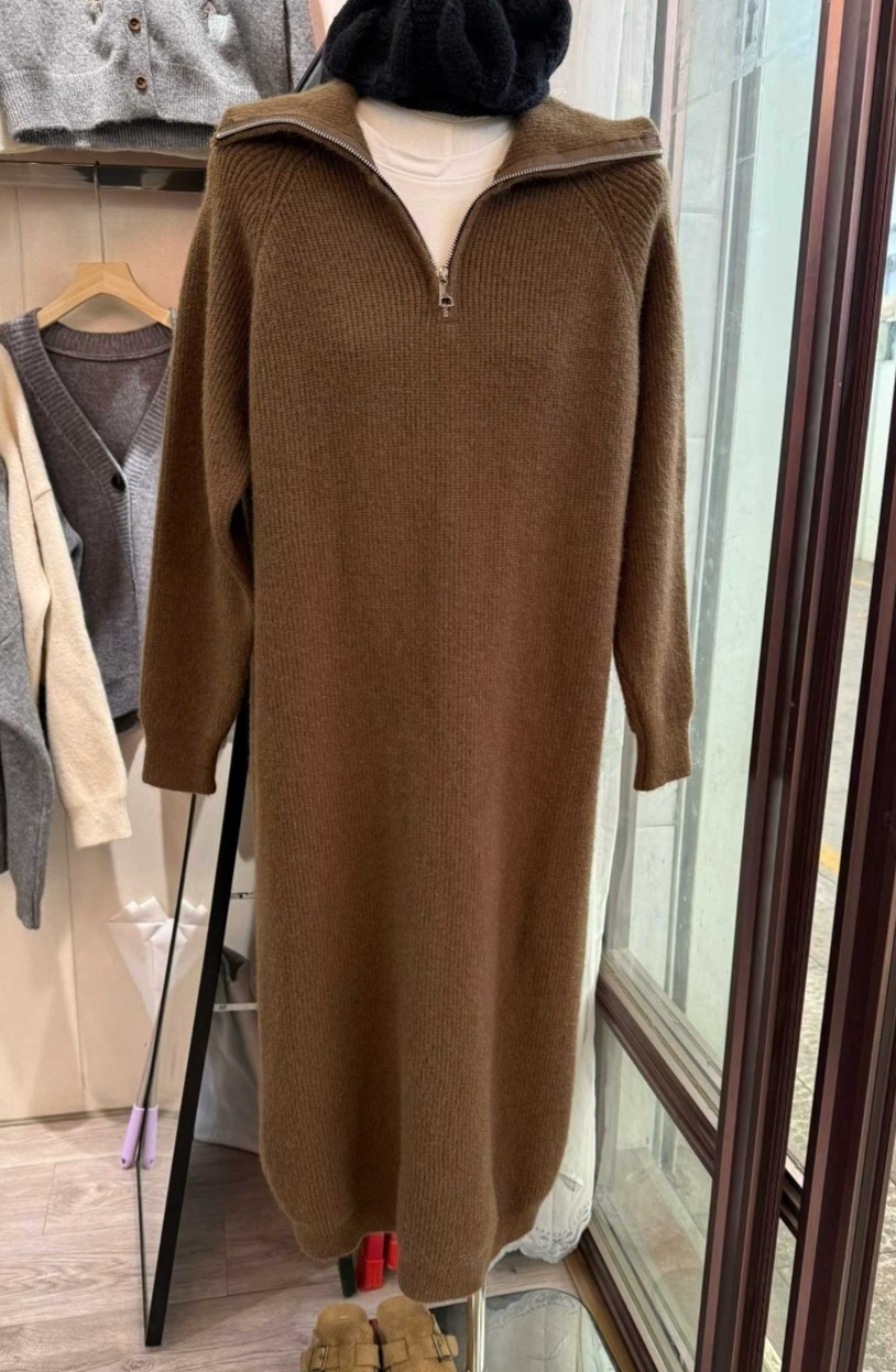 リブハイネックハーフジップロングルーズ長袖ワンピース | 詳細画像16
