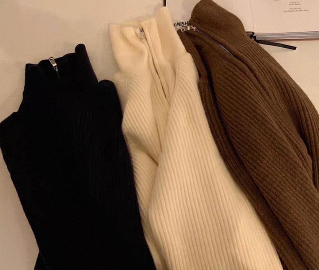 リブハイネックハーフジップロングルーズ長袖ワンピース | 詳細画像17