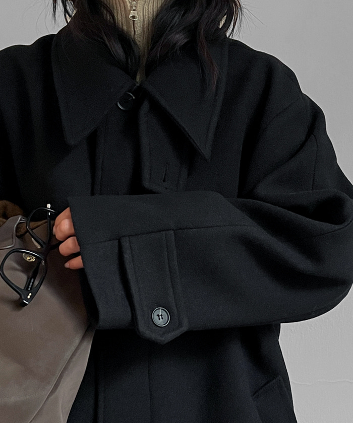 ウール混カラーロング長袖ポケットラグランハイネックボタンコート