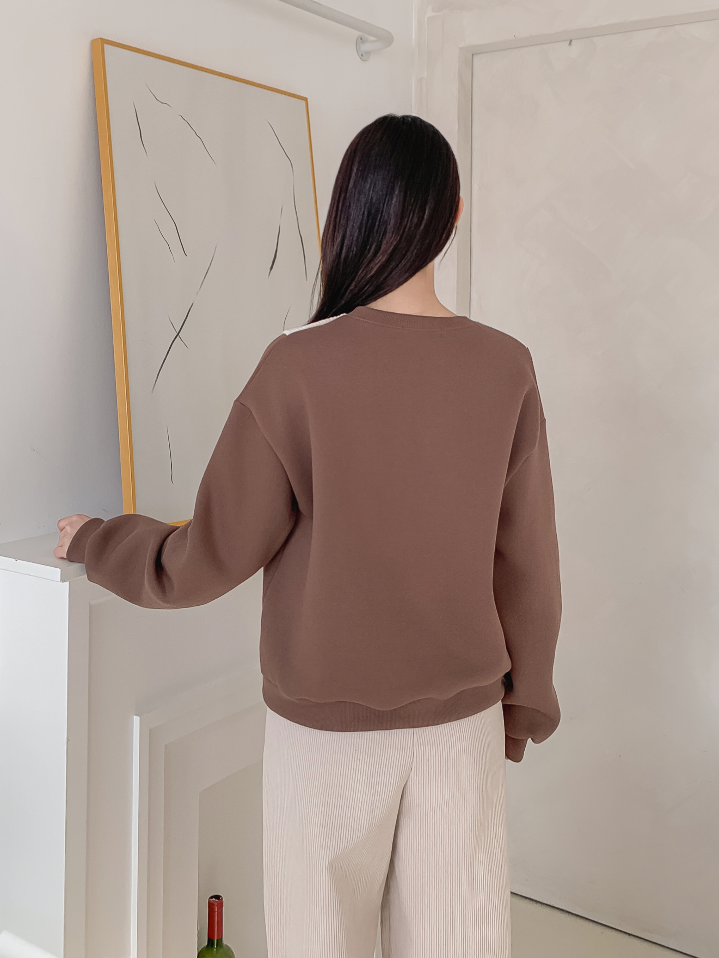 ファー裏地ラウンドネック長袖プリント配色カラースウェット | 詳細画像11