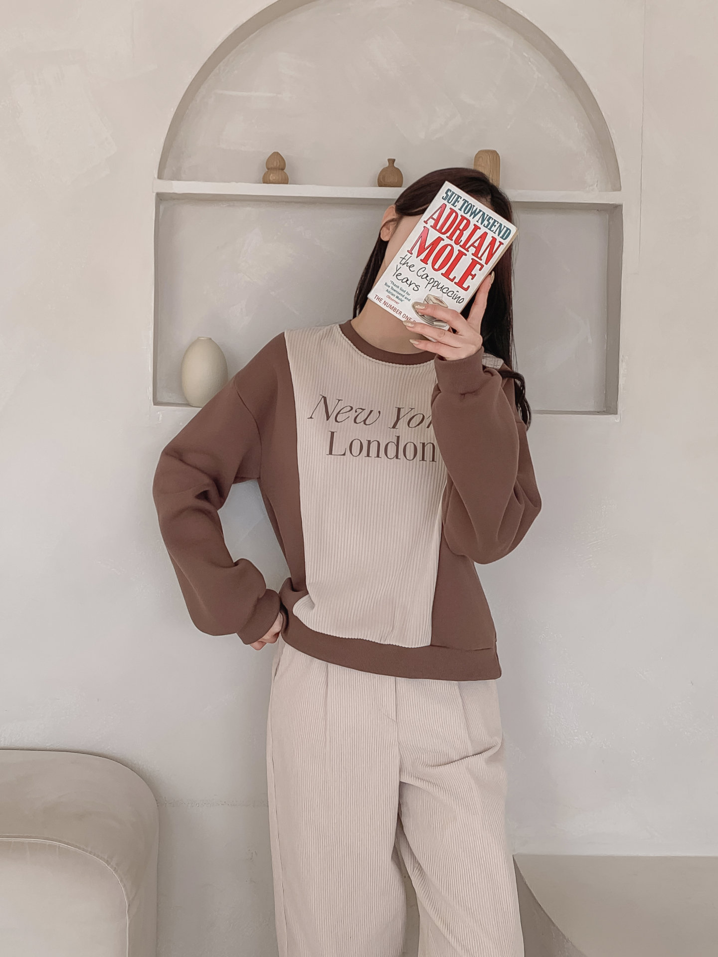 ファー裏地ラウンドネック長袖プリント配色カラースウェット | 詳細画像16