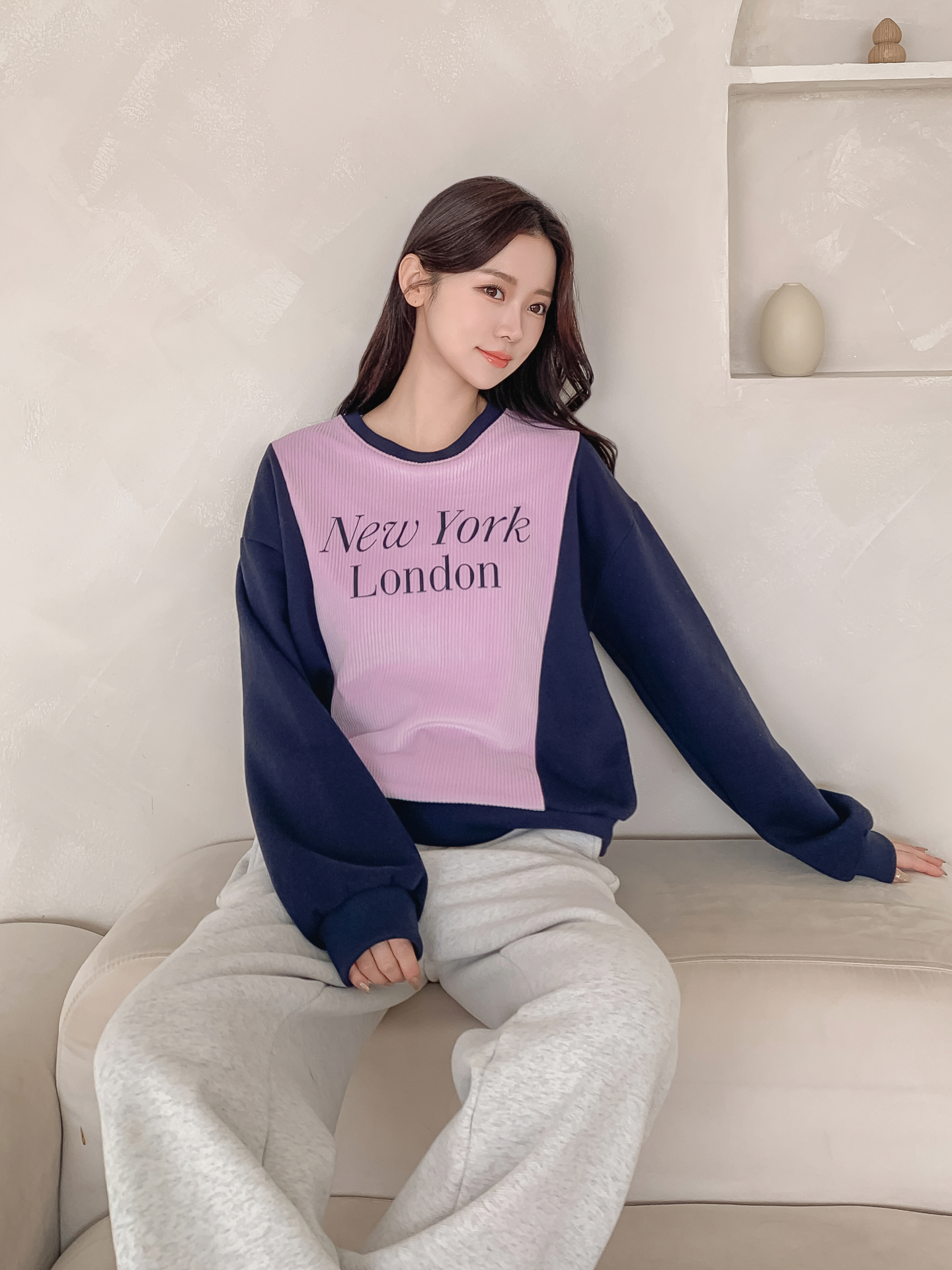 ファー裏地ラウンドネック長袖プリント配色カラースウェット | 詳細画像26