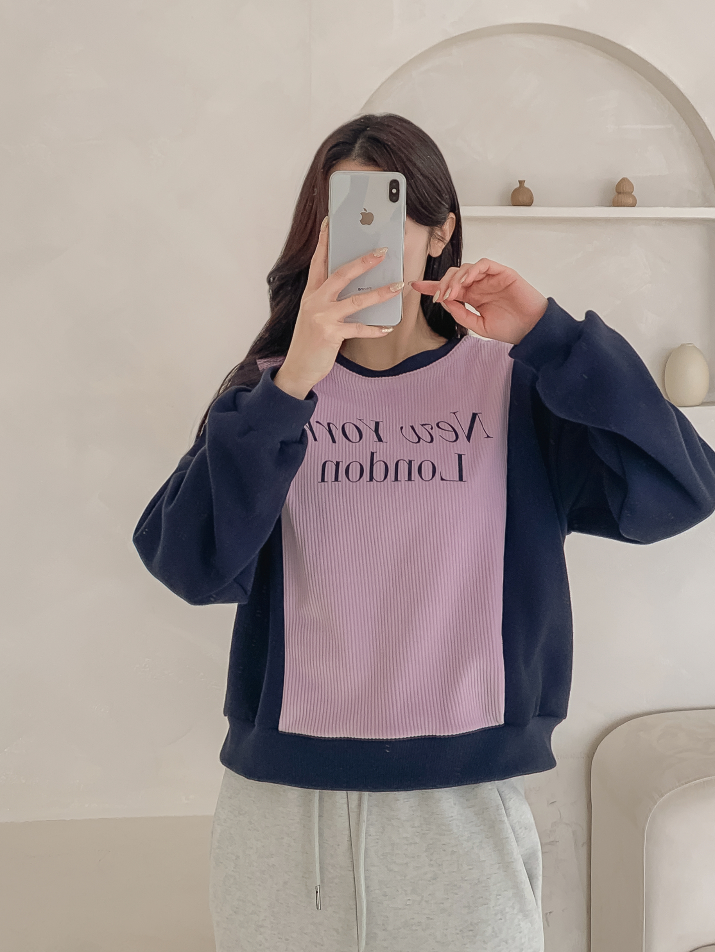 ファー裏地ラウンドネック長袖プリント配色カラースウェット | 詳細画像32