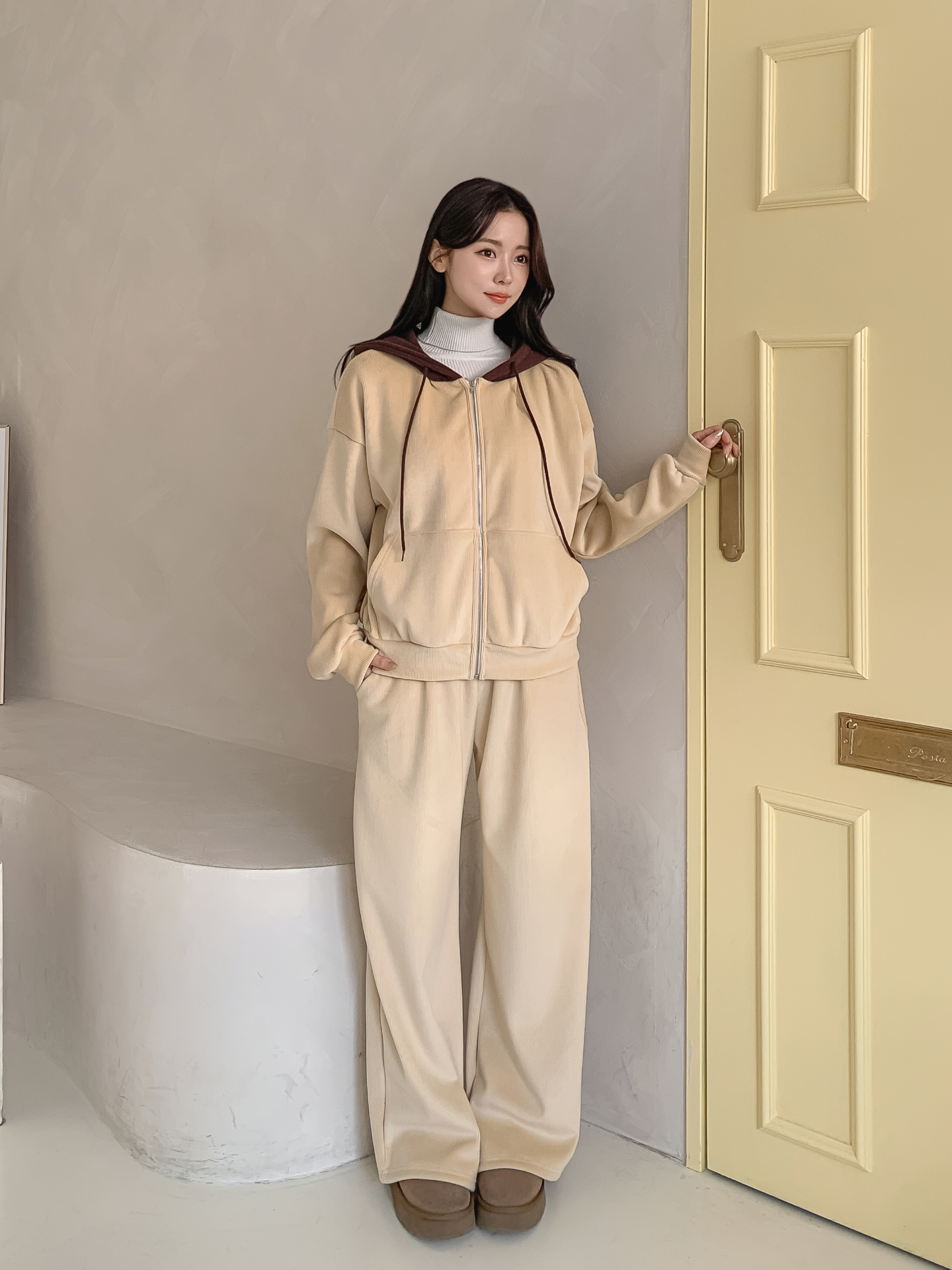 裏起毛ジップアップフードカンガルーポケット配色カラージップパーカー | 詳細画像9