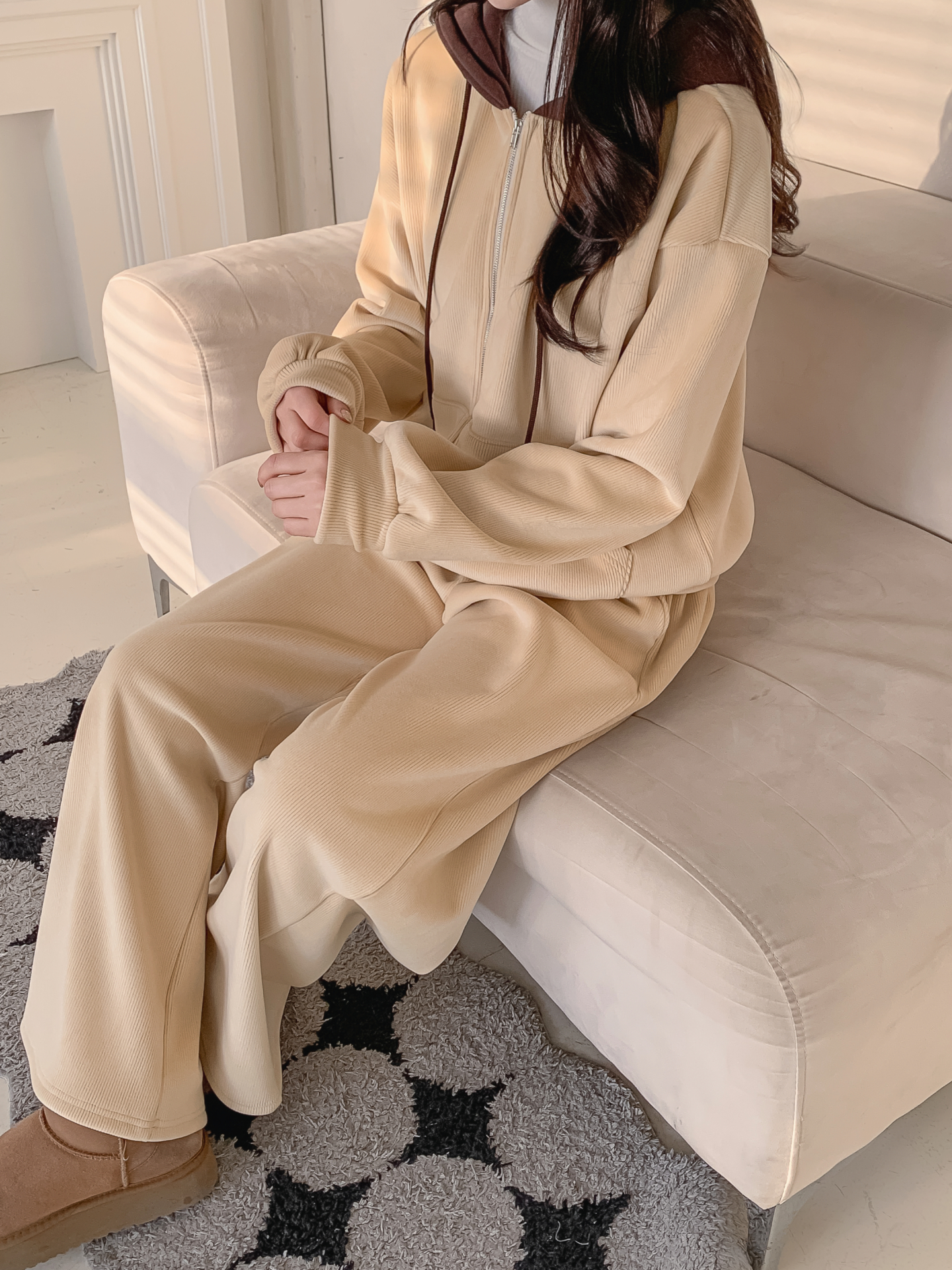 裏起毛ジップアップフードカンガルーポケット配色カラージップパーカー | 詳細画像12