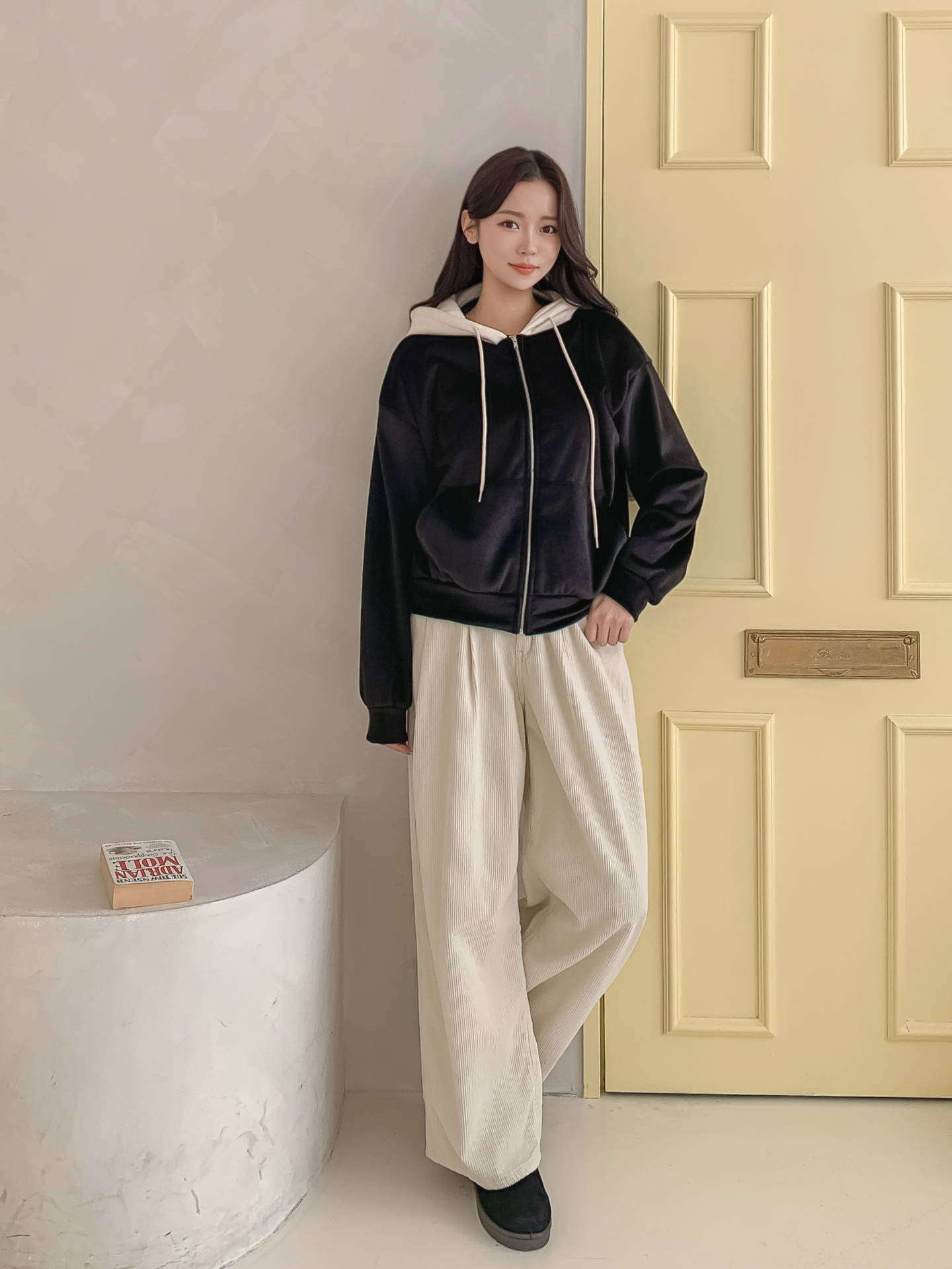 裏起毛ジップアップフードカンガルーポケット配色カラージップパーカー | 詳細画像20