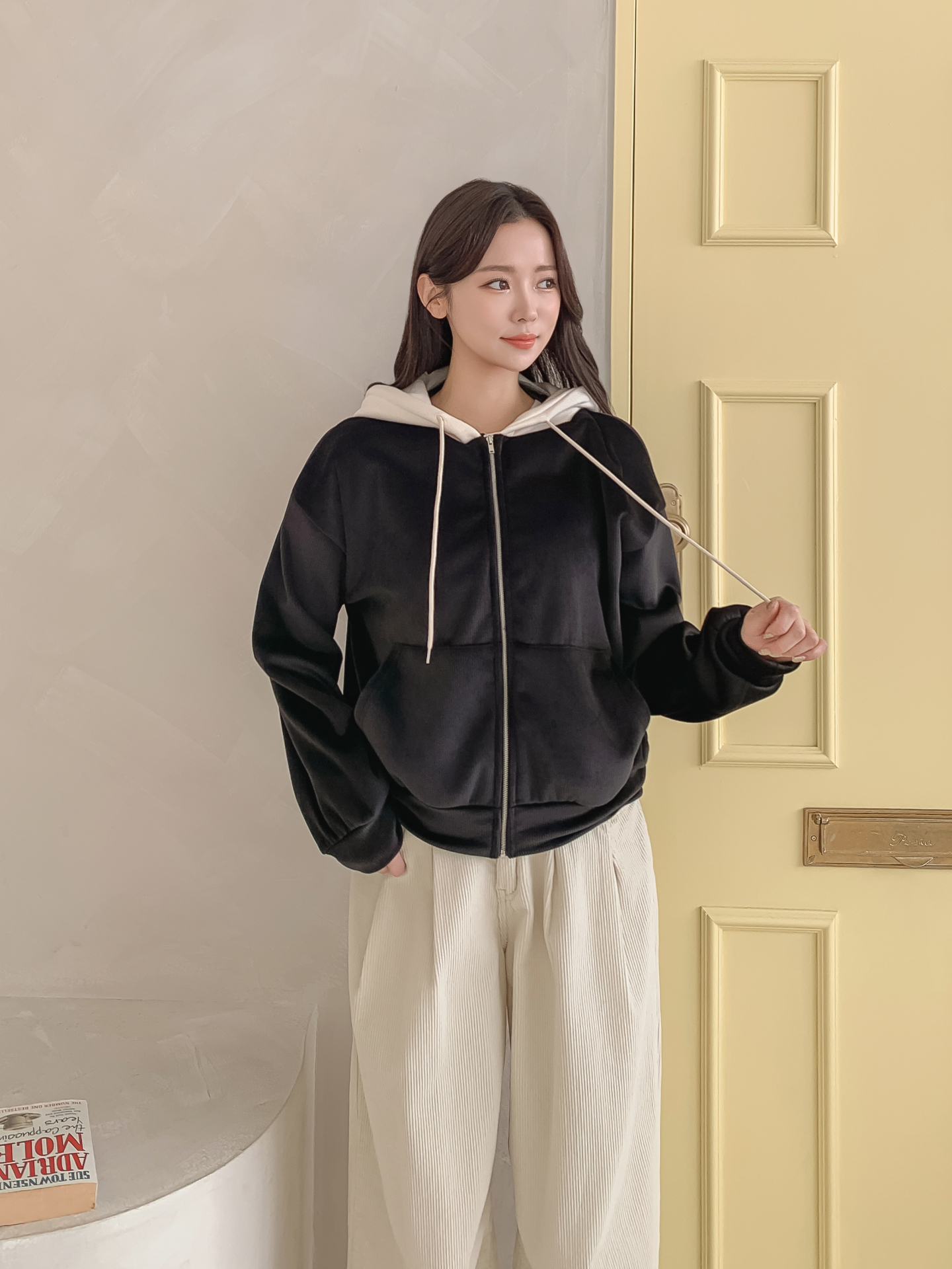 裏起毛ジップアップフードカンガルーポケット配色カラージップパーカー | 詳細画像21