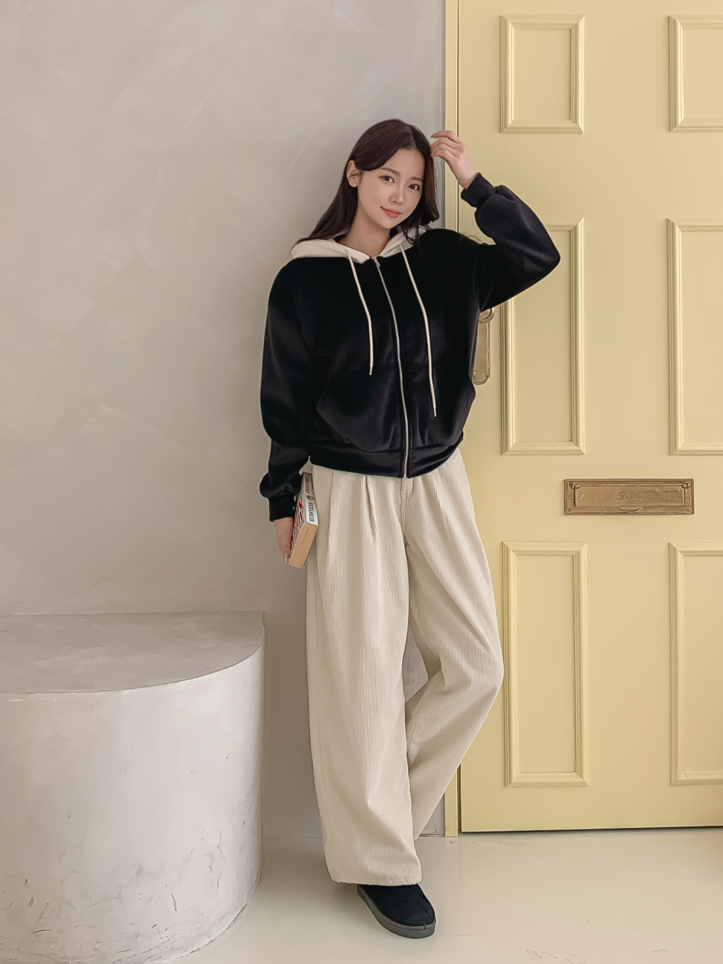 裏起毛ジップアップフードカンガルーポケット配色カラージップパーカー | 詳細画像17