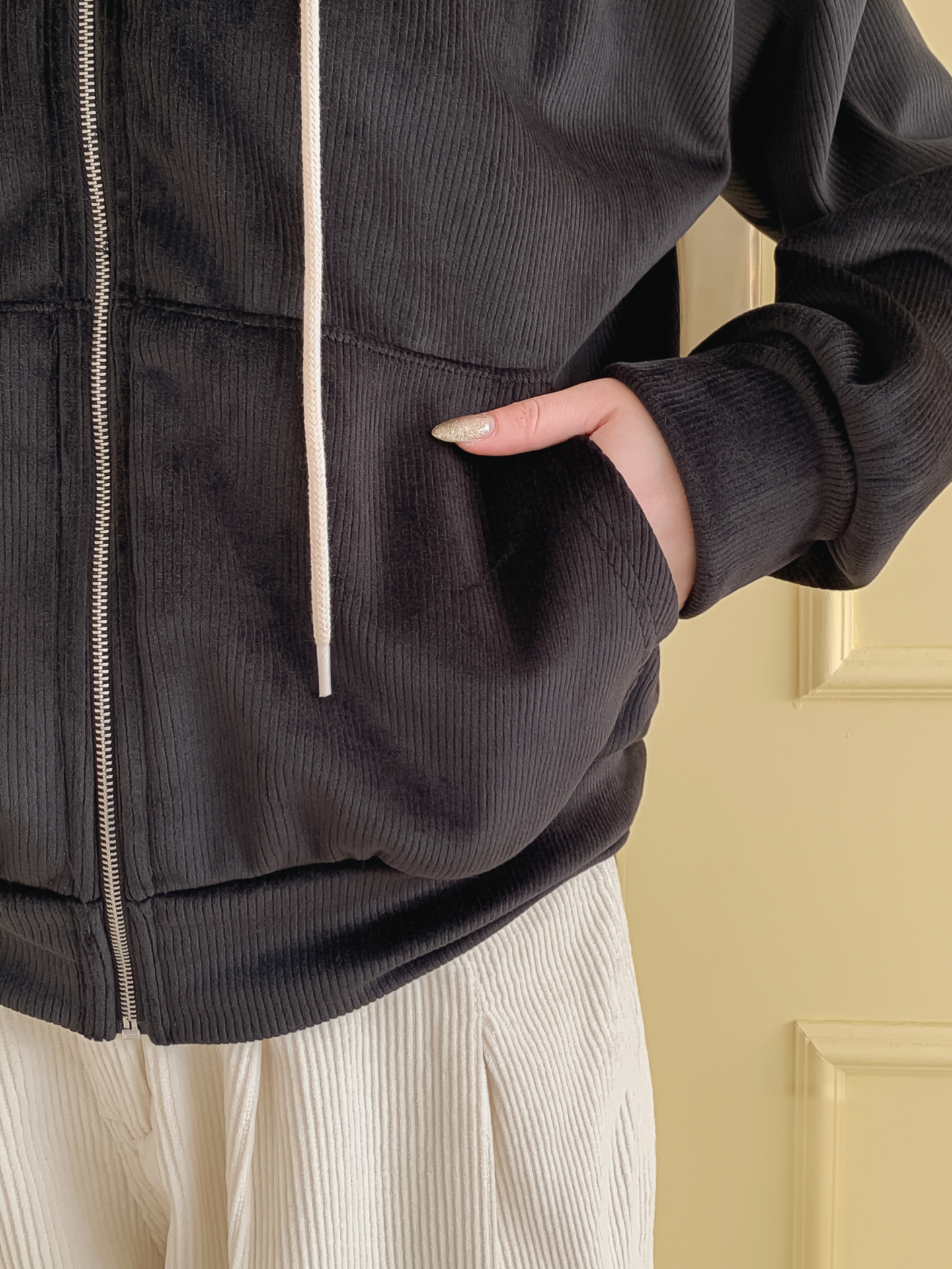 裏起毛ジップアップフードカンガルーポケット配色カラージップパーカー | 詳細画像25