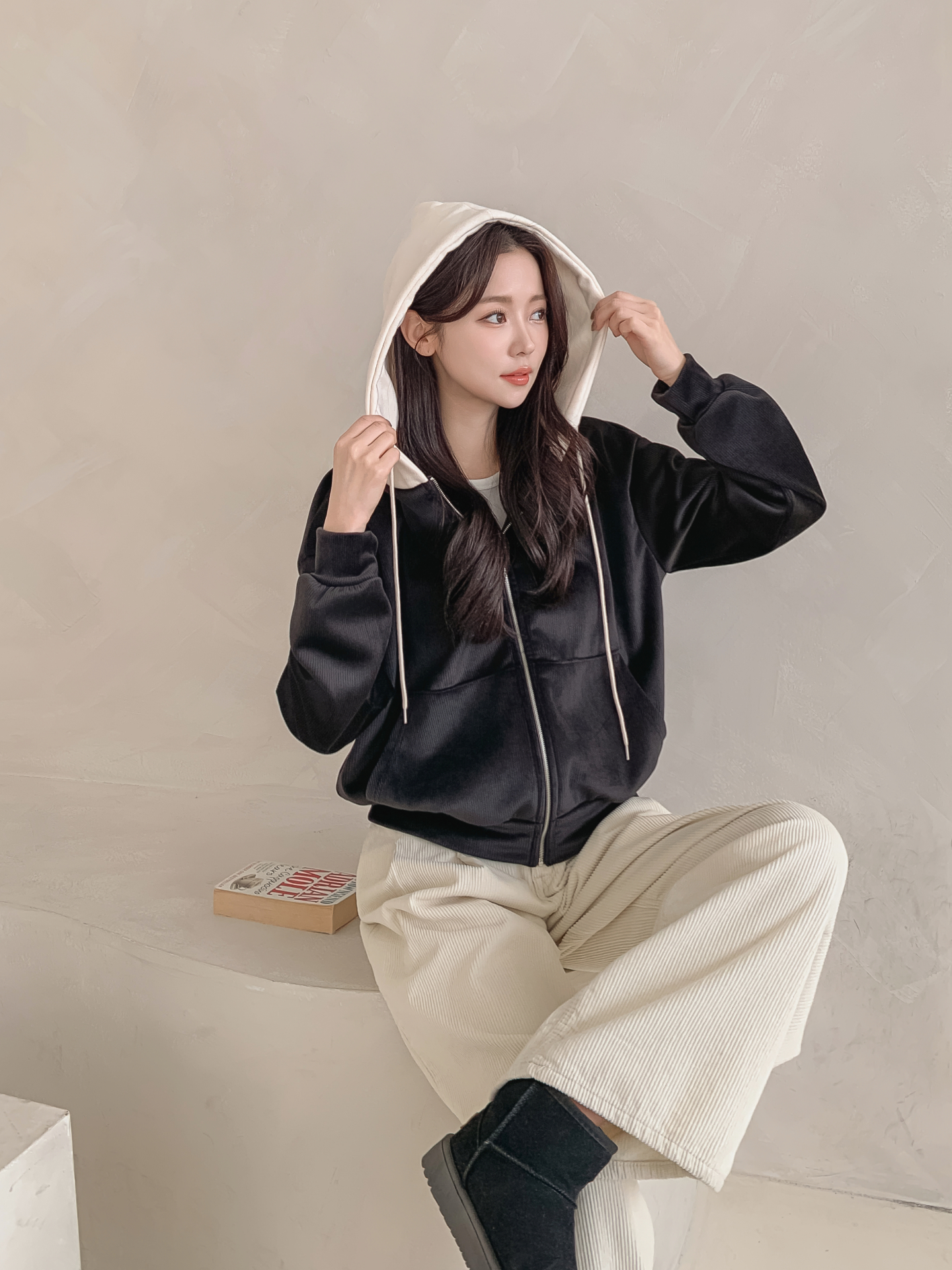 裏起毛ジップアップフードカンガルーポケット配色カラージップパーカー | 詳細画像18