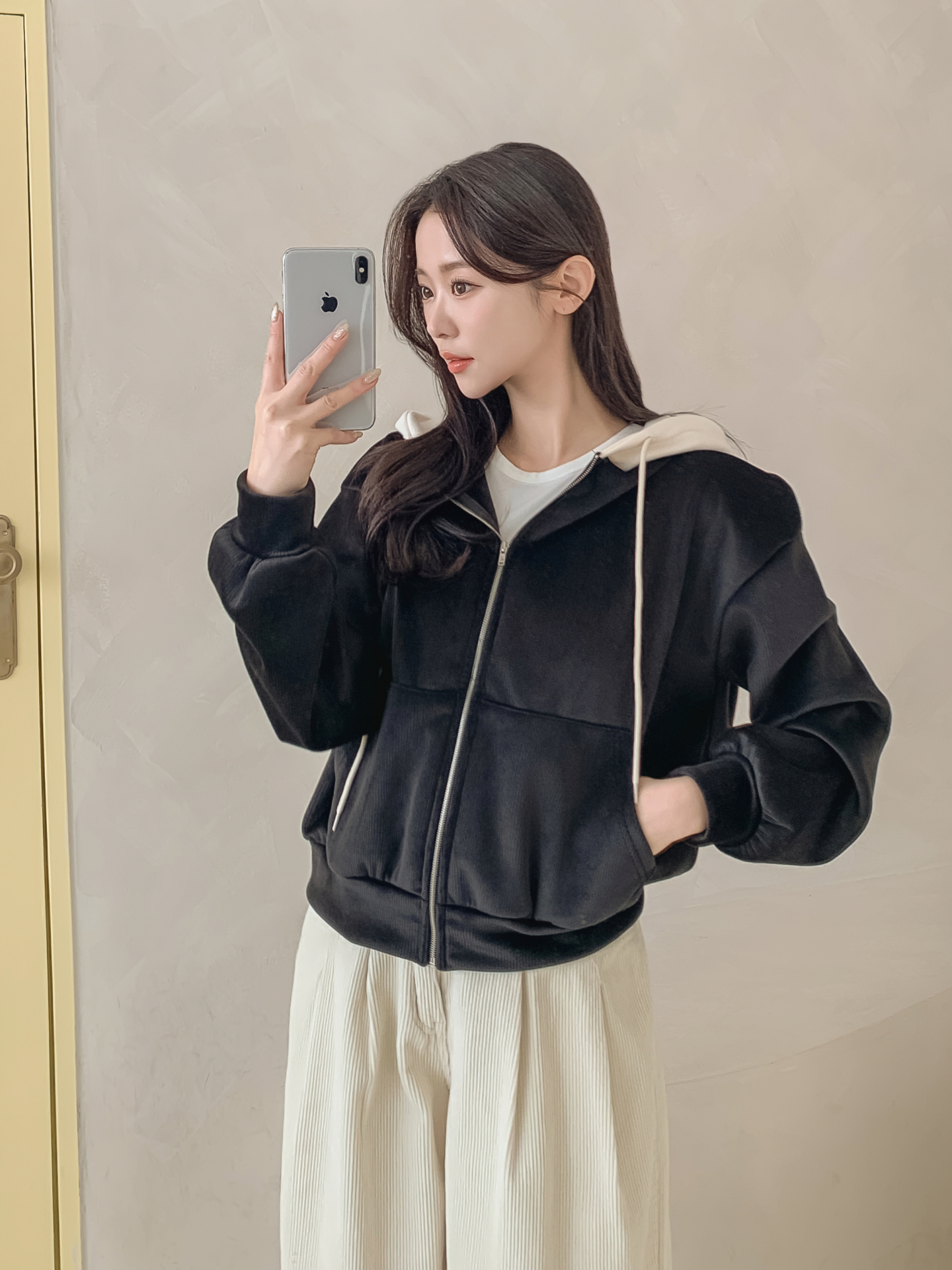 裏起毛ジップアップフードカンガルーポケット配色カラージップパーカー | 詳細画像29