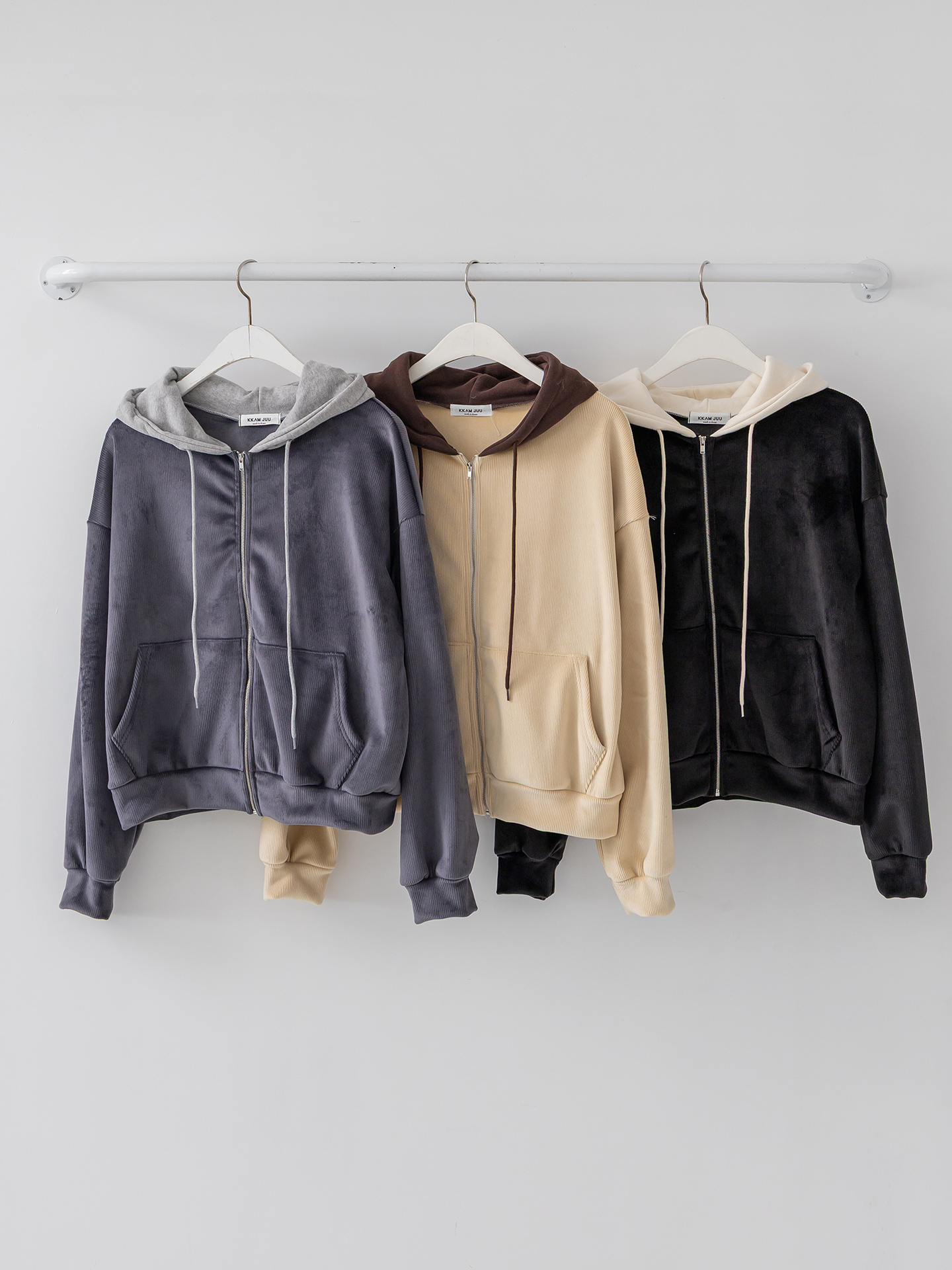 裏起毛ジップアップフードカンガルーポケット配色カラージップパーカー | 詳細画像32