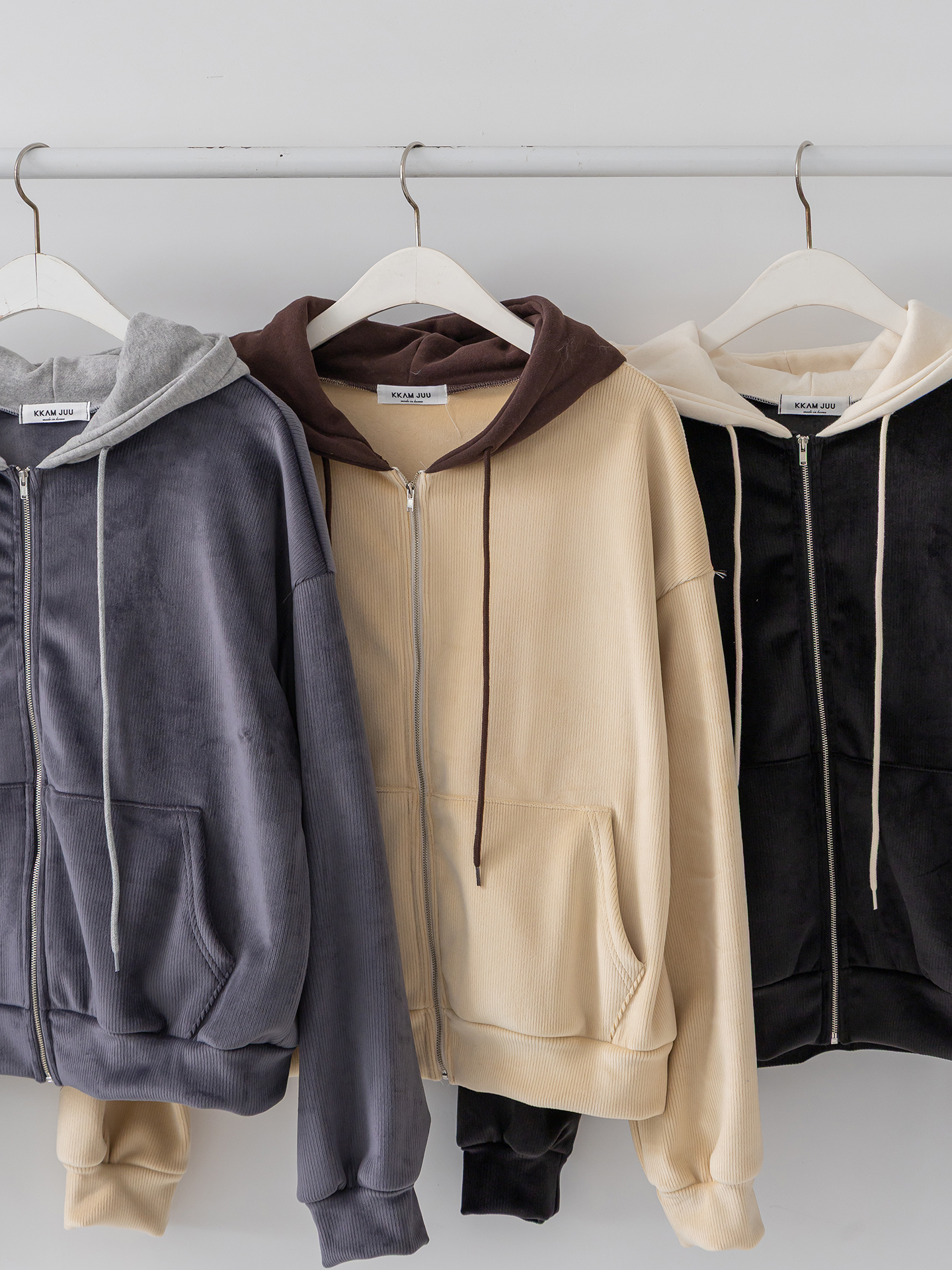 裏起毛ジップアップフードカンガルーポケット配色カラージップパーカー | 詳細画像33