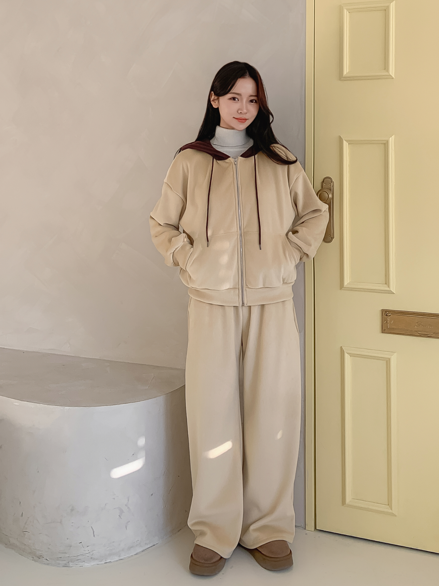 裏起毛ポケットウエストゴムワイドカラーパンツ | 詳細画像2