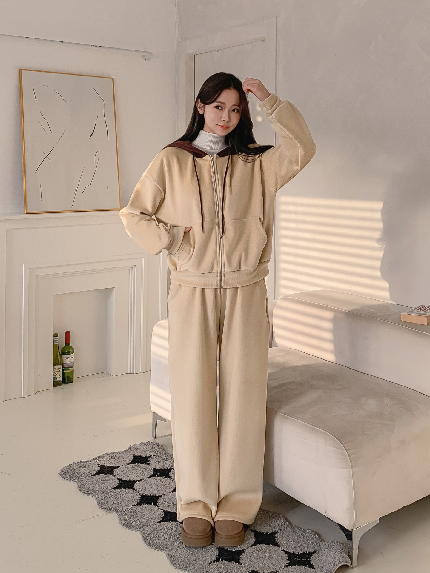 裏起毛ポケットウエストゴムワイドカラーパンツ | 詳細画像8