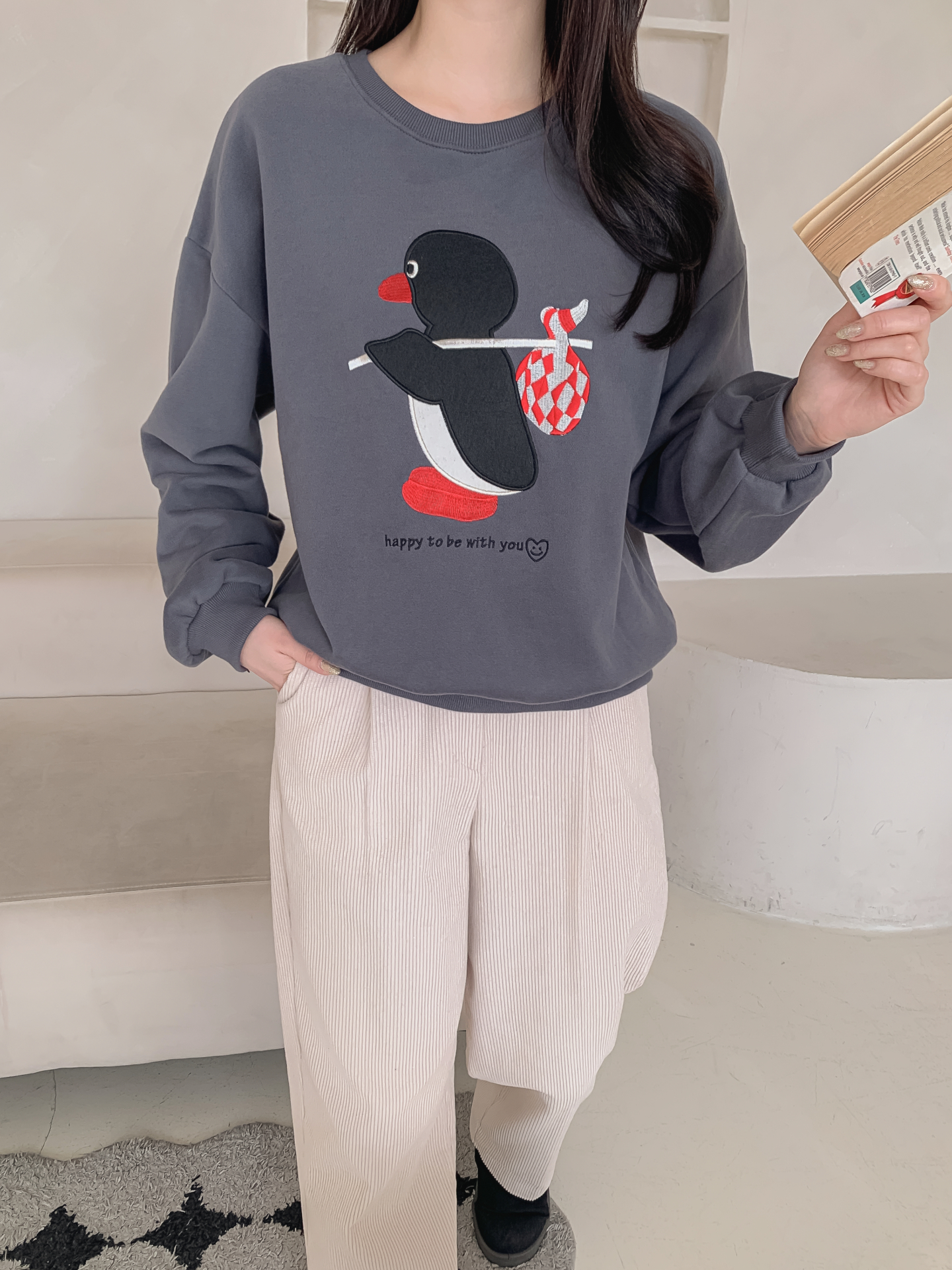 裏起毛ラウンドネック長袖刺繍スウェット | 詳細画像18